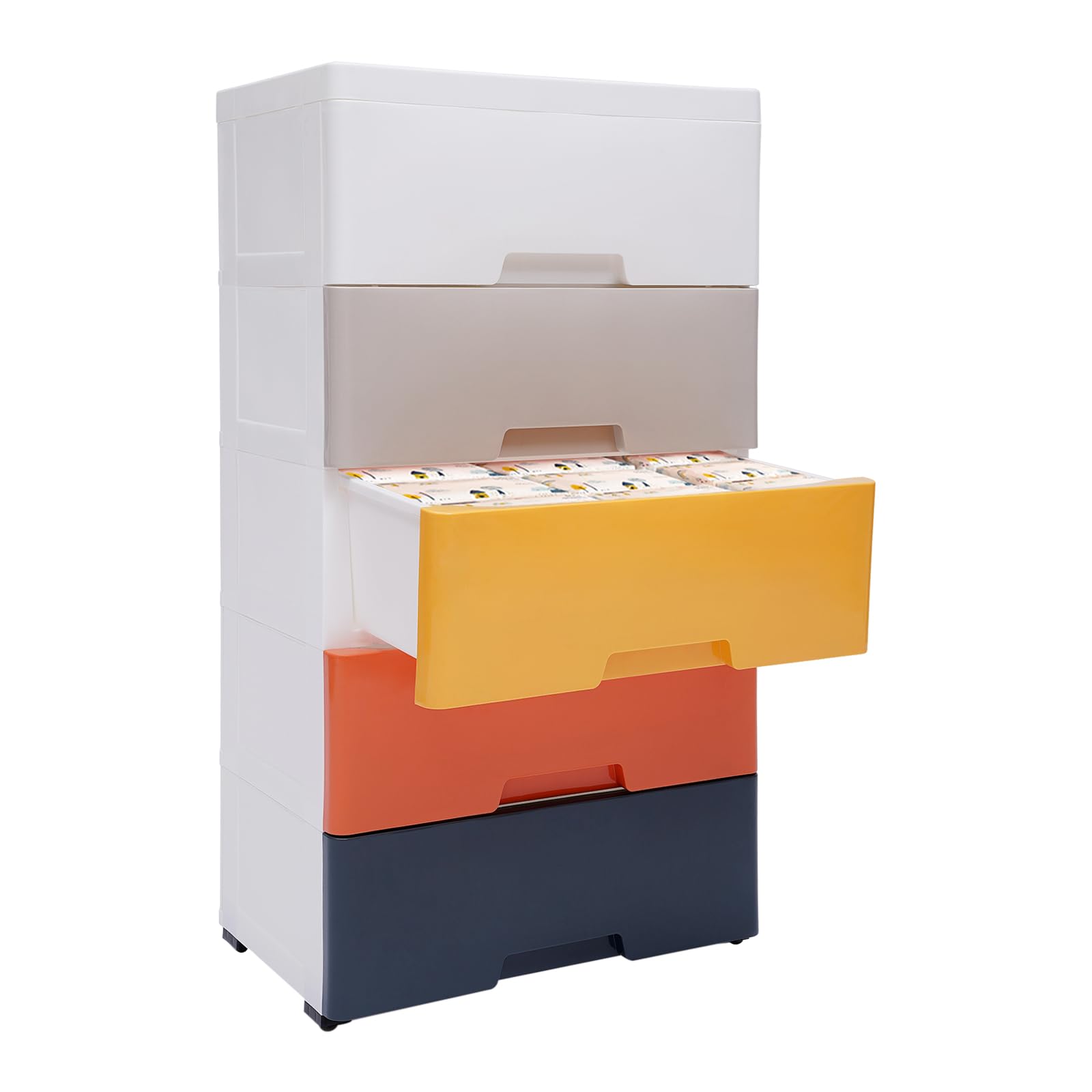 5-Drawer Plastic Storage Dresser Cabinet - Organizer for Clothes, Toys & Bedroom - 17.1 x 11.4 x 31.5 Inches - Colorful Multi-Purpose Organizer for Closet, Playroom & Kids Room Furniture