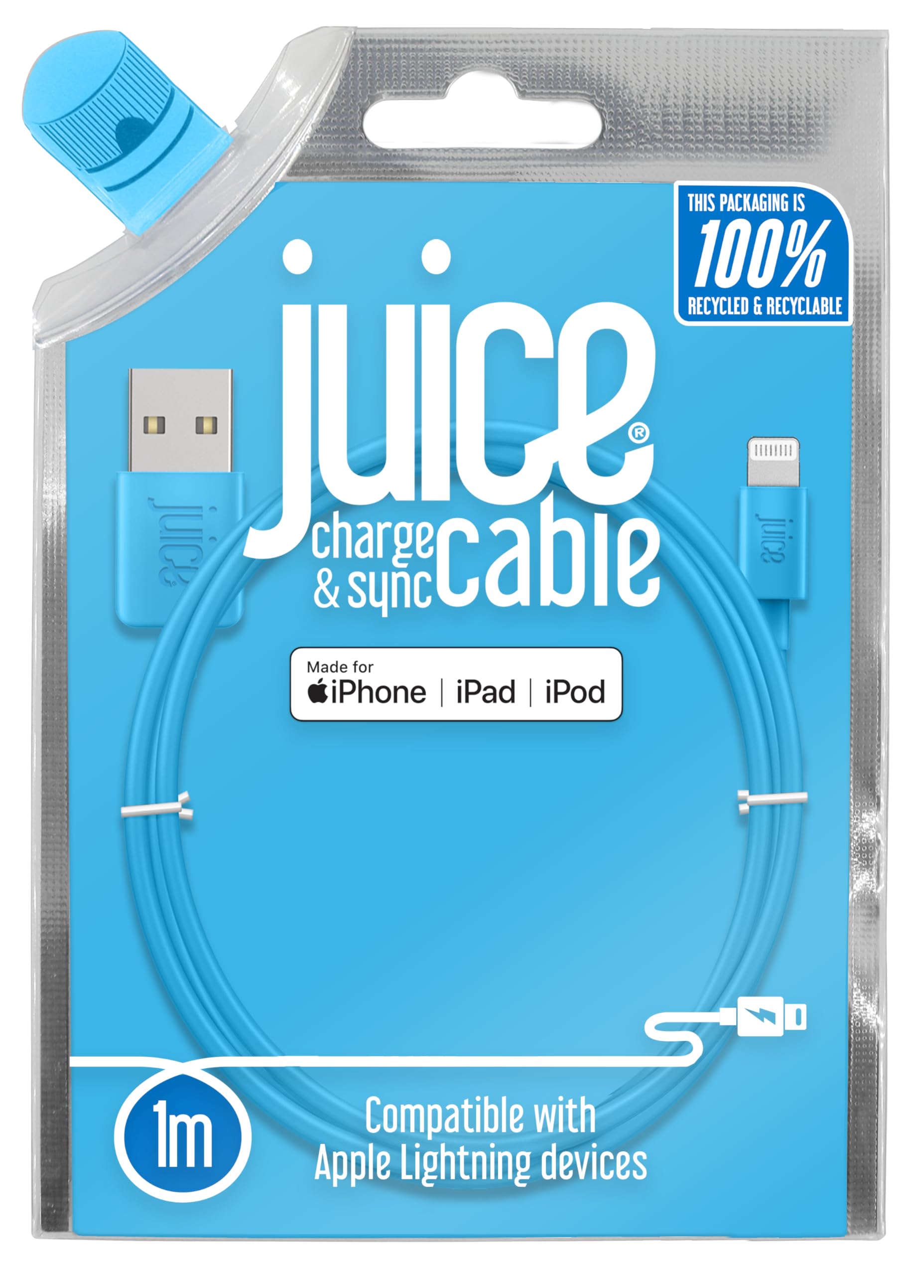 Apple Juice Charger & Sync USB-A to Lightning Cable 1m (3.3ft) - Fast Charging & Data Transfer for iPhone 13/12/11/X/8/7 & More - Perfect for Home, Office & Travel