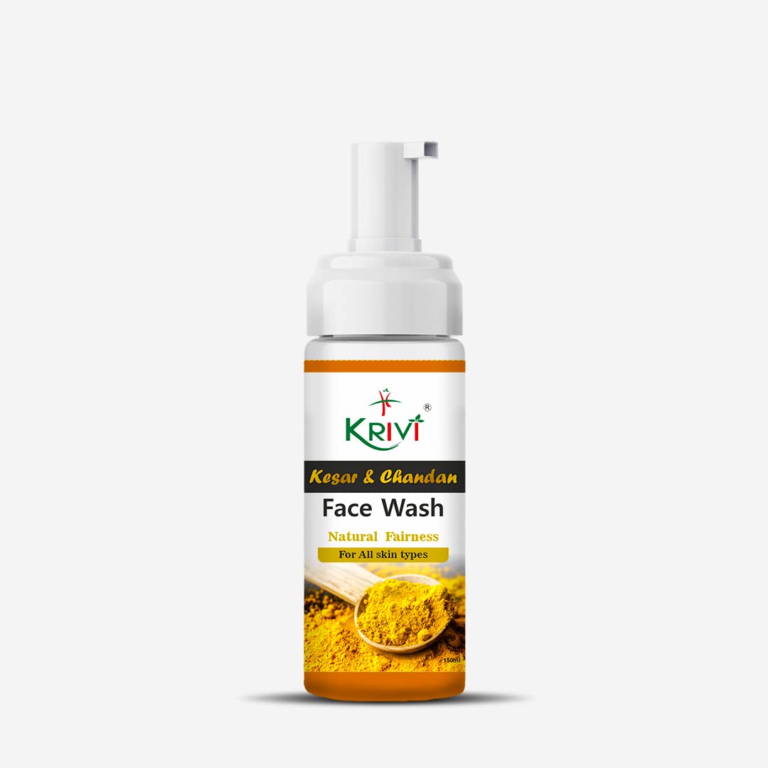 KRIVI Kesar & Chandan Face Wash with Saffron, Sandalwood Oil, Vitamin E, Tea Tree Oil & Vitamin B5 - Paraben Free 150ml for Natural Glow & Brightening | Daily Skincare for Oily, Dry & Combination Skin
