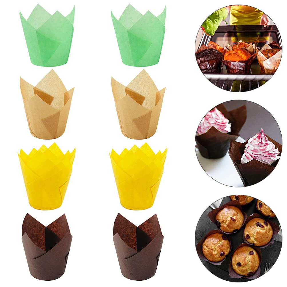 DOITOOL 200Pcs Tulip Cupcake Baking Cups - Mini Muffin Liners, Paper & Aluminum Foil Cake Cases for Baking, Party, Baby Shower & Dessert Display