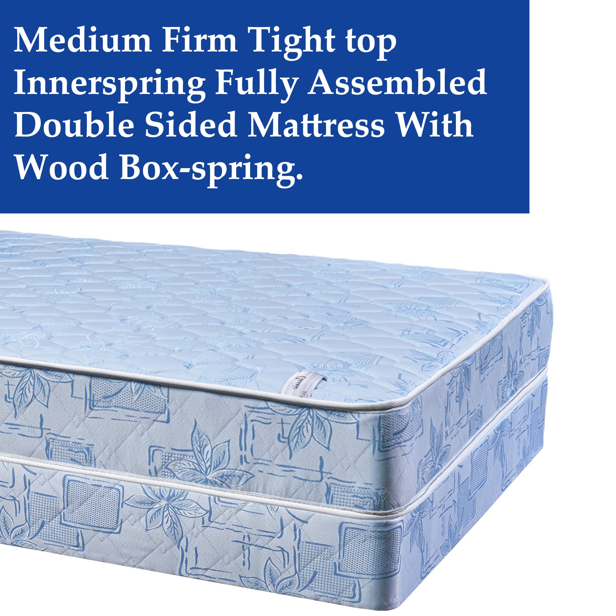 Mayton 9-Inch Medium Firm Tight Top Innerspring Mattress with Box Spring - Fully Assembled Double-Sided Design for Back Support - Twin XL Size - Perfect for Guest Rooms, Dorms & Small Spaces