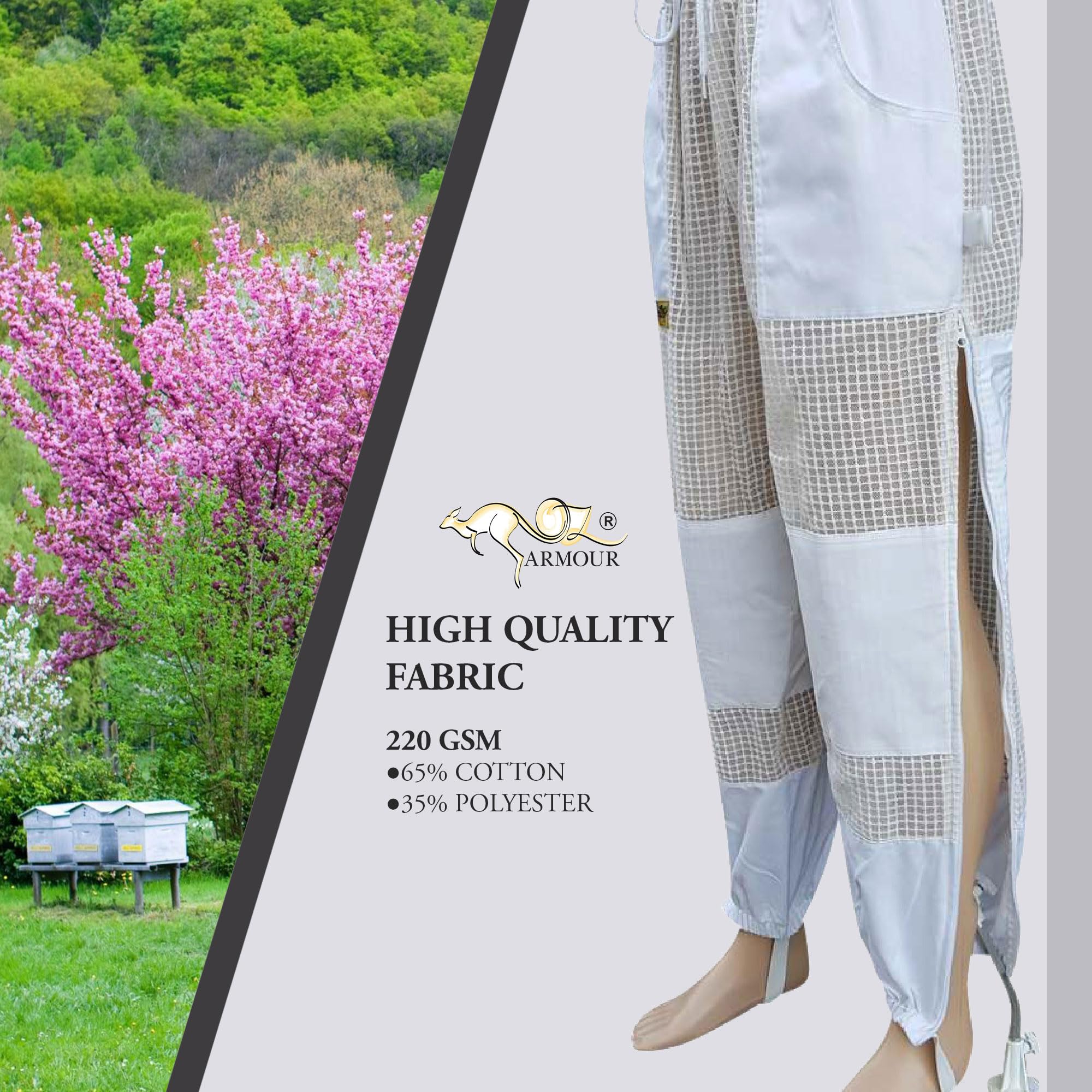 Professional Beekeeping Suit - 3-Layer Ventilated Mesh with Leg Zippers & Pockets (Medium) - Protective Beekeeping Gear for Hive Inspections & Honey Harvesting