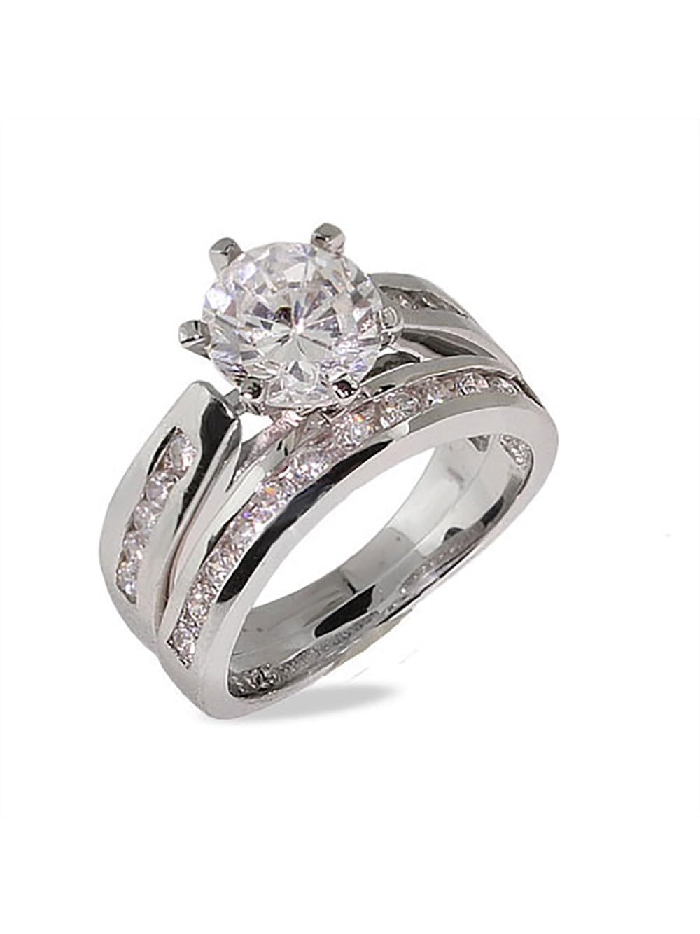 EVE'S ADDICTION Cubic Zirconia Wedding Ring Set - CZ Channel Set Engagement Ring for Women - Elegant Gift for Mom, Wife, or Bride - Perfect for Anniversaries, Proposals & Special Occasions