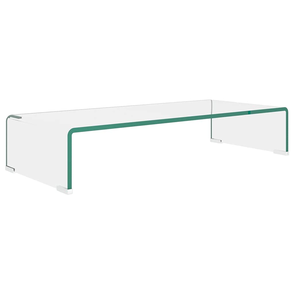 CHARMMA Clear Glass TV Stand & Monitor Riser - 27.6 x 11.8 x 5.1 Inches, Transparent Desktop Shelf for Living Room, Office & Gaming Setup (Supports Up to 10.14KG)