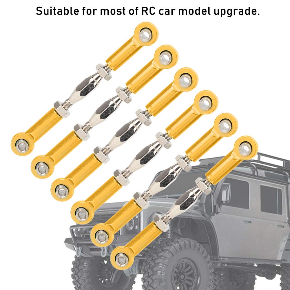 Dilwe 6Pcs Aluminum Alloy Adjustable RC Car Push Rods for 1/10 Scale Truggy & Buggy (Gold) - Perfect for RC Car Upgrades and Off-Road Racing