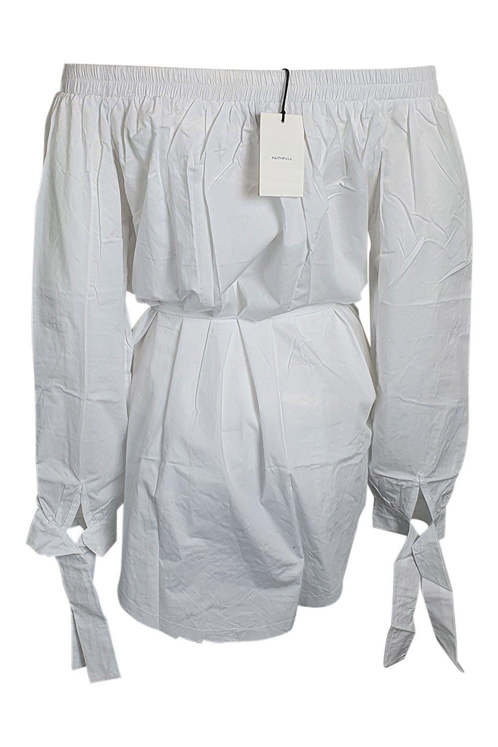 FAITHFULL THE BRAND Women's White Polonia Off Shoulder Blouse - Size M (UK 10 | AU 10) - Summer Casual Tops for Beach, Party & Date Night Outfits