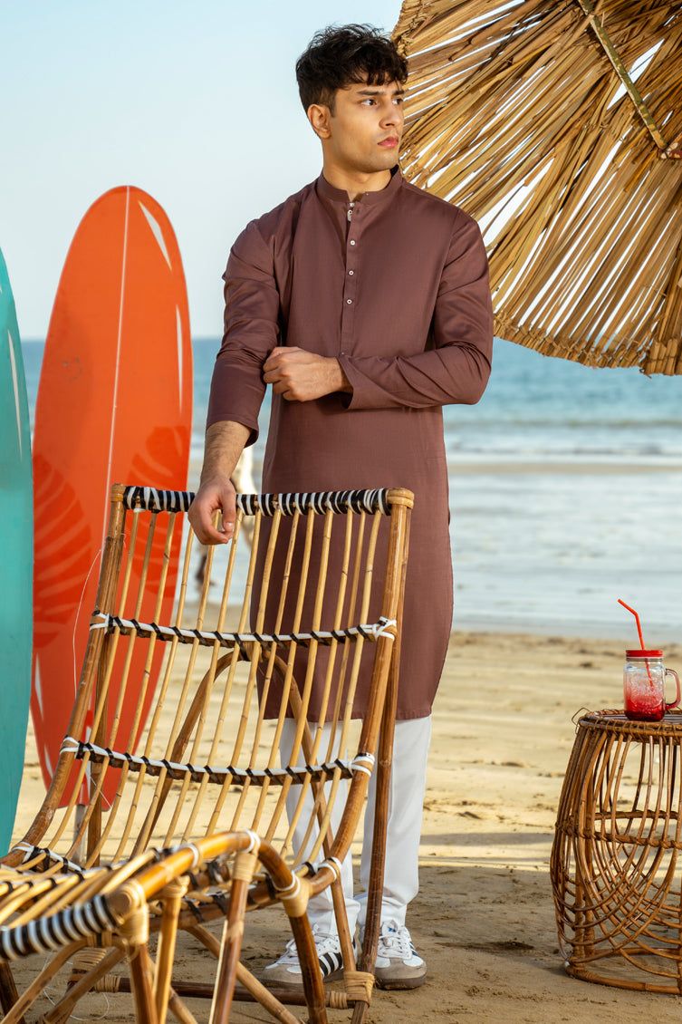 Premium Cotton Brown Kurta by J. Junaid Jamshed - Traditional Pakistani Men's Wear for Eid, Weddings & Casual Outfits