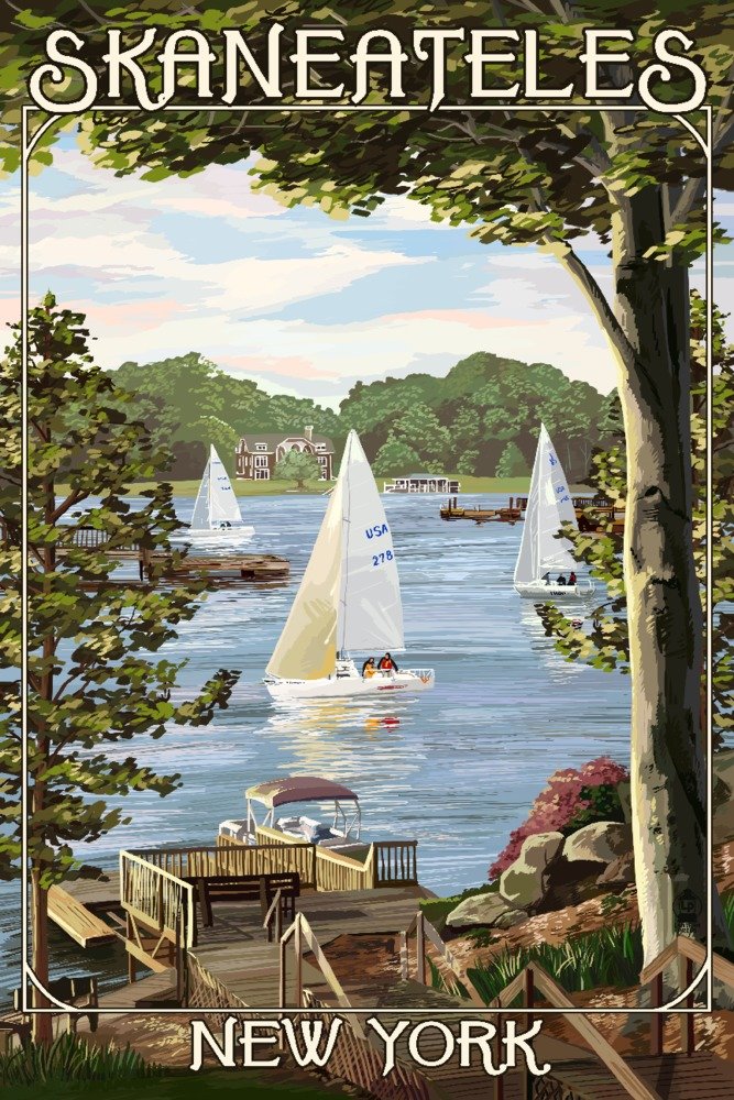 Skaneateles Lake New York Sailboat Scenery - 24x36 Signed Art Print, Wall Decor Poster for Living Room, Bedroom & Office