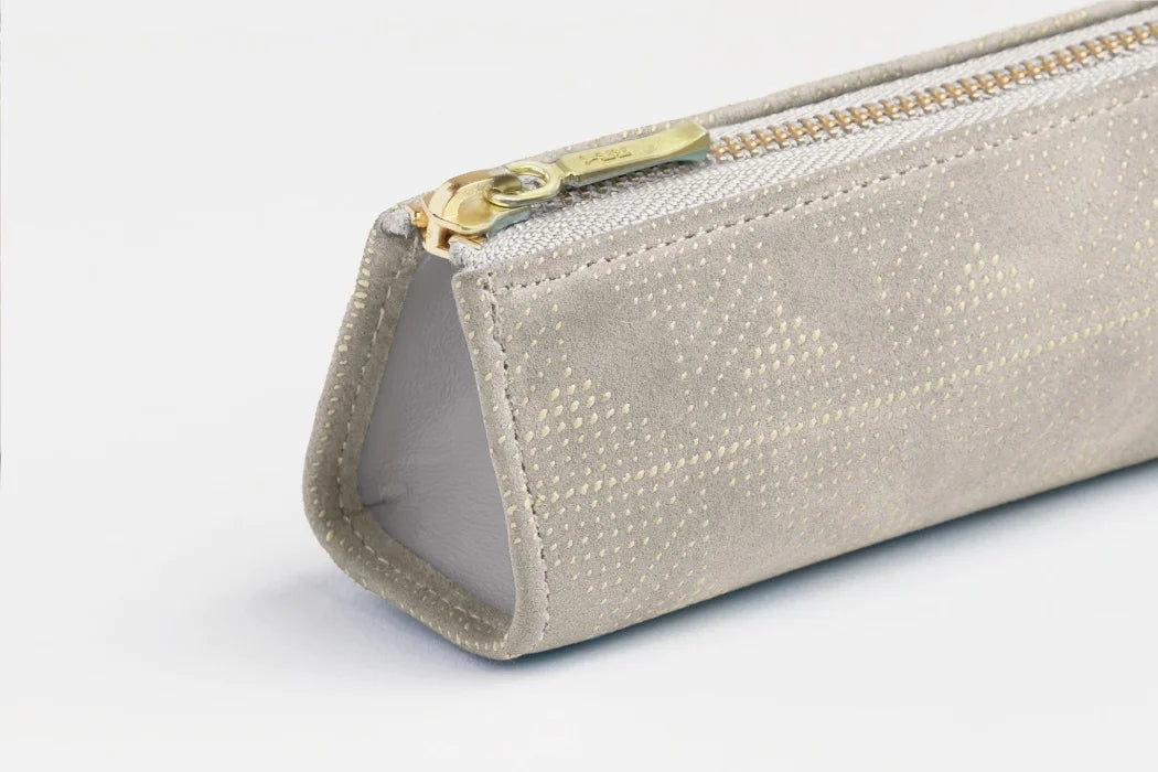 Japanese Koshu Inden Deerskin Leather Pencil Case - Handcrafted Traditional Mt. Fuji Design in Greenish Gray | Perfect for School, Office & Gift Giving | Authentic Made in Japan Stationery