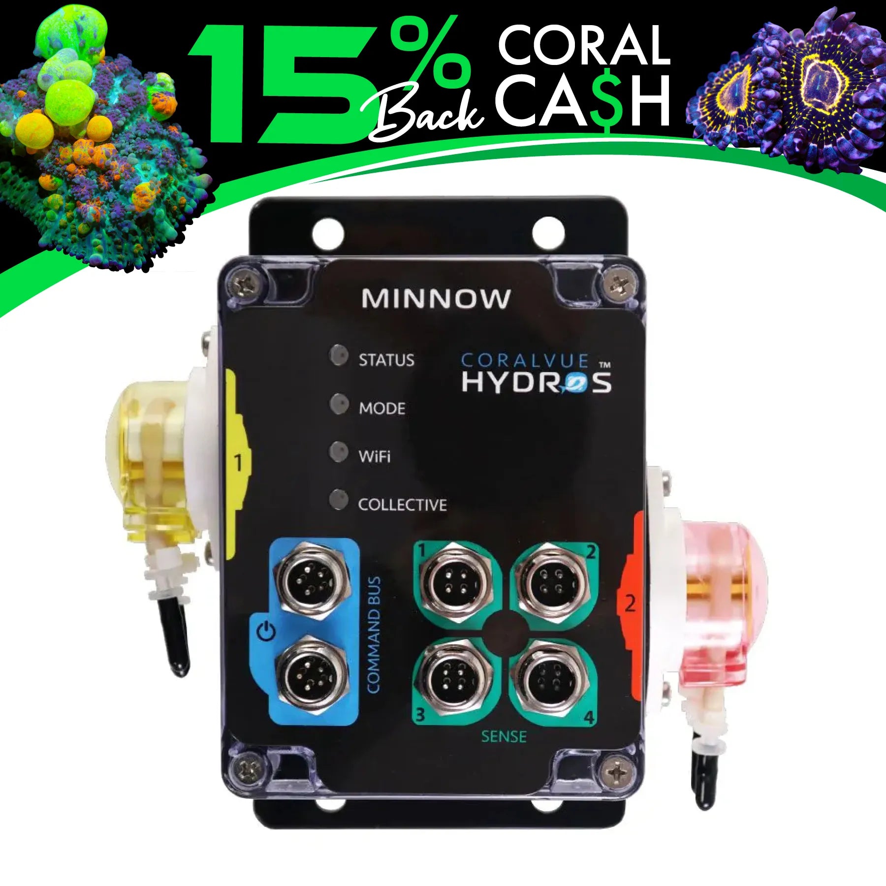 Hydros Minnow Smart Aquarium Controller & 2-Head Dosing Pump - Automated Water Parameter Monitoring for Saltwater & Freshwater Fish Tanks