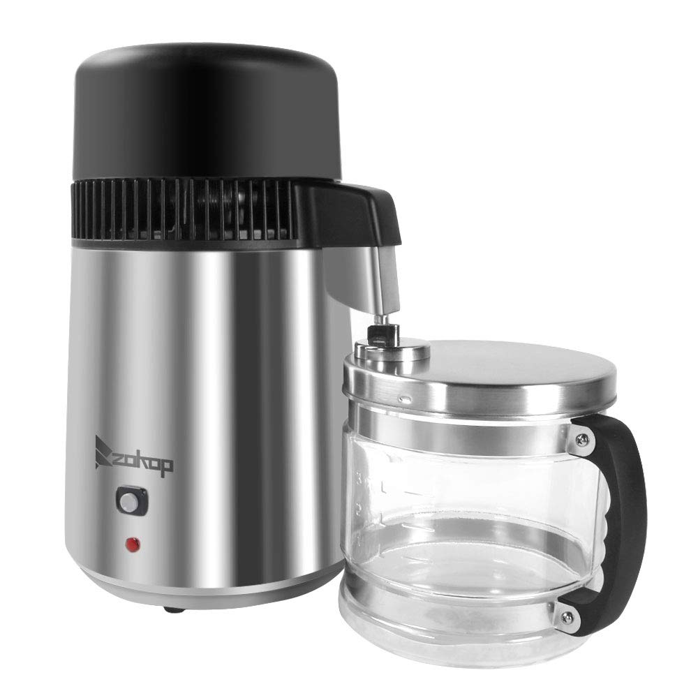 Stainless Steel Countertop Water Distiller with Glass Container - 720W Pure Water Maker for Home Use | Distilled Water Purifier Filter for Drinking, Cooking & Baby Formula | All Stainless Steel Interior