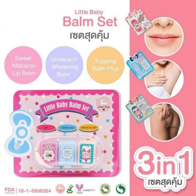 Little Baby Balm Set 3-in-1 for Lips, Underarms & Buttocks - 10g Travel Size - Soothing Skin Care for Newborns & Toddlers - Perfect for Diaper Rash, Dry Lips & Sensitive Areas