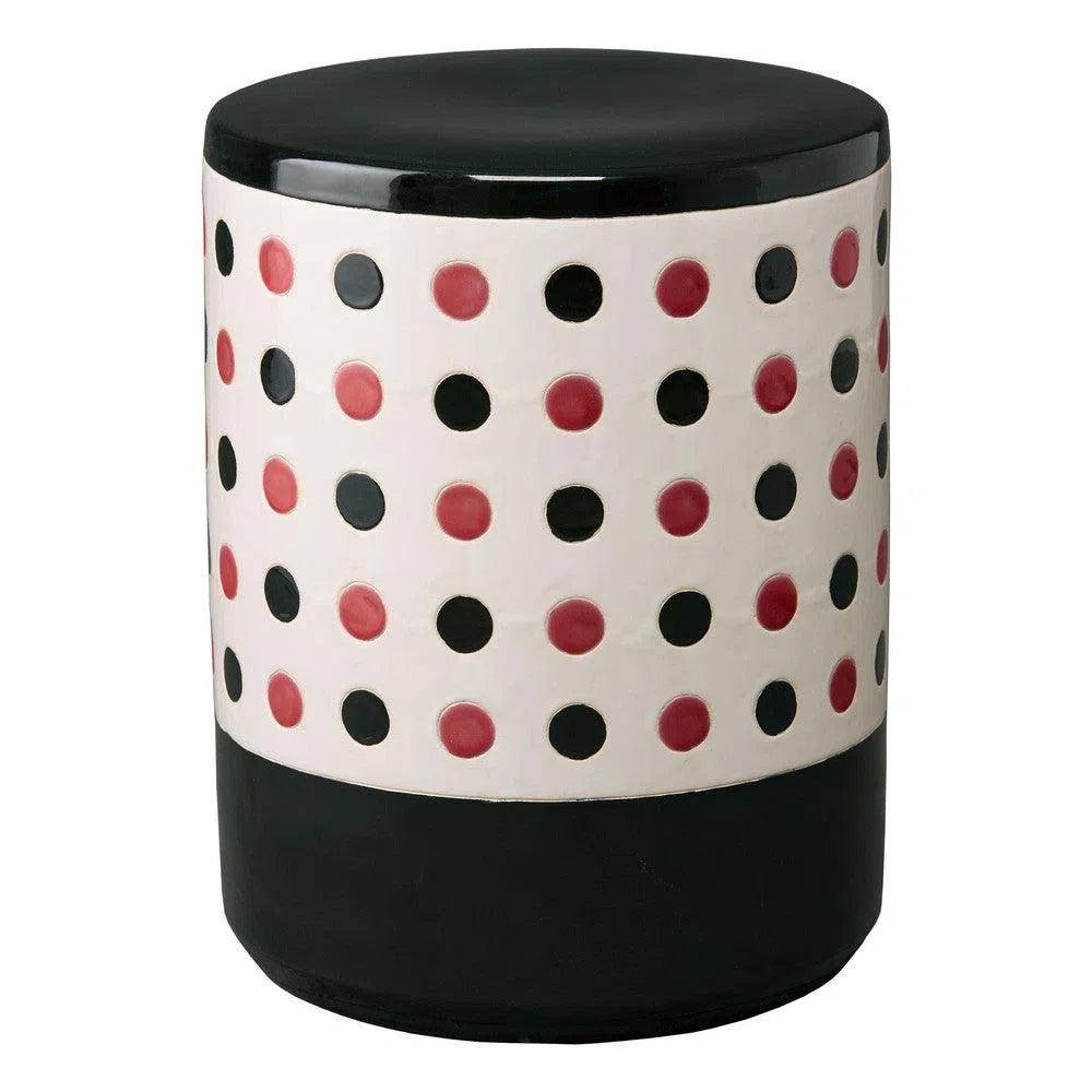 18.5 Inch Polka Dot Ceramic Garden Stool - Outdoor Patio, Lawn & Garden Decor for Porch, Backyard & Poolside