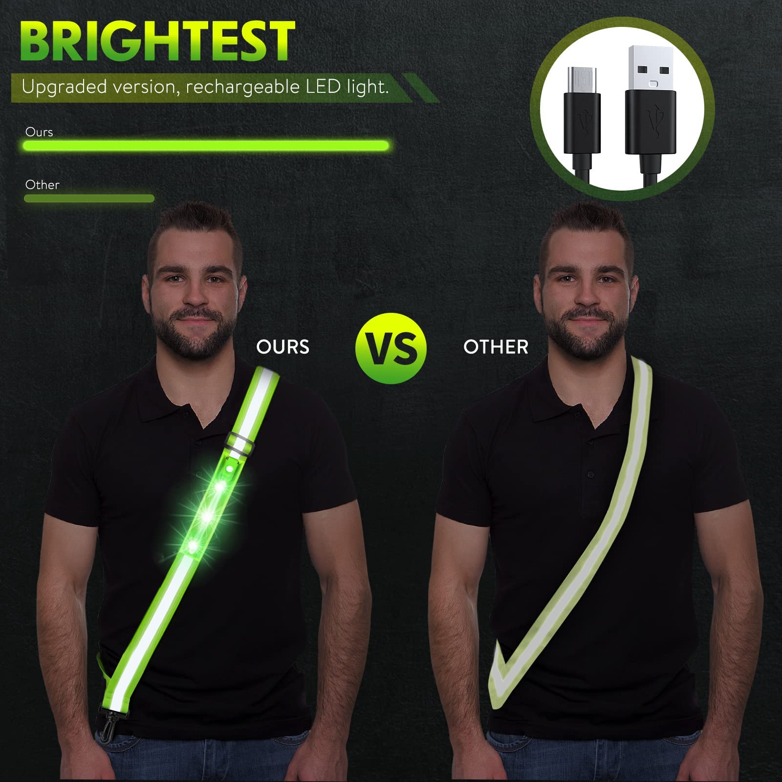 Simket Rechargeable LED Reflective Safety Sash - Adjustable High Visibility Walking Gear for Night Running, Jogging & Biking - Perfect for Men & Women Outdoor Activities - Ideal for Early Morning Runs, Evening Walks and Low-Light Cycling Safety