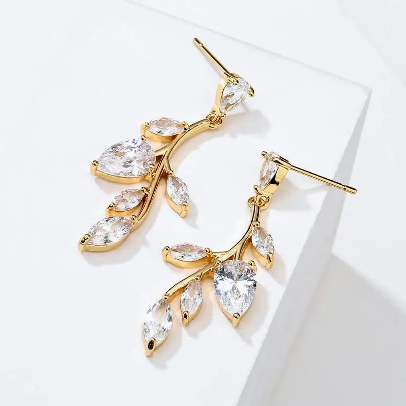 Elegant Irma Cubic Zirconia Vine Bridal Earrings - Gold & Silver Wedding Jewelry for Bride, Bridesmaid & Special Occasions
