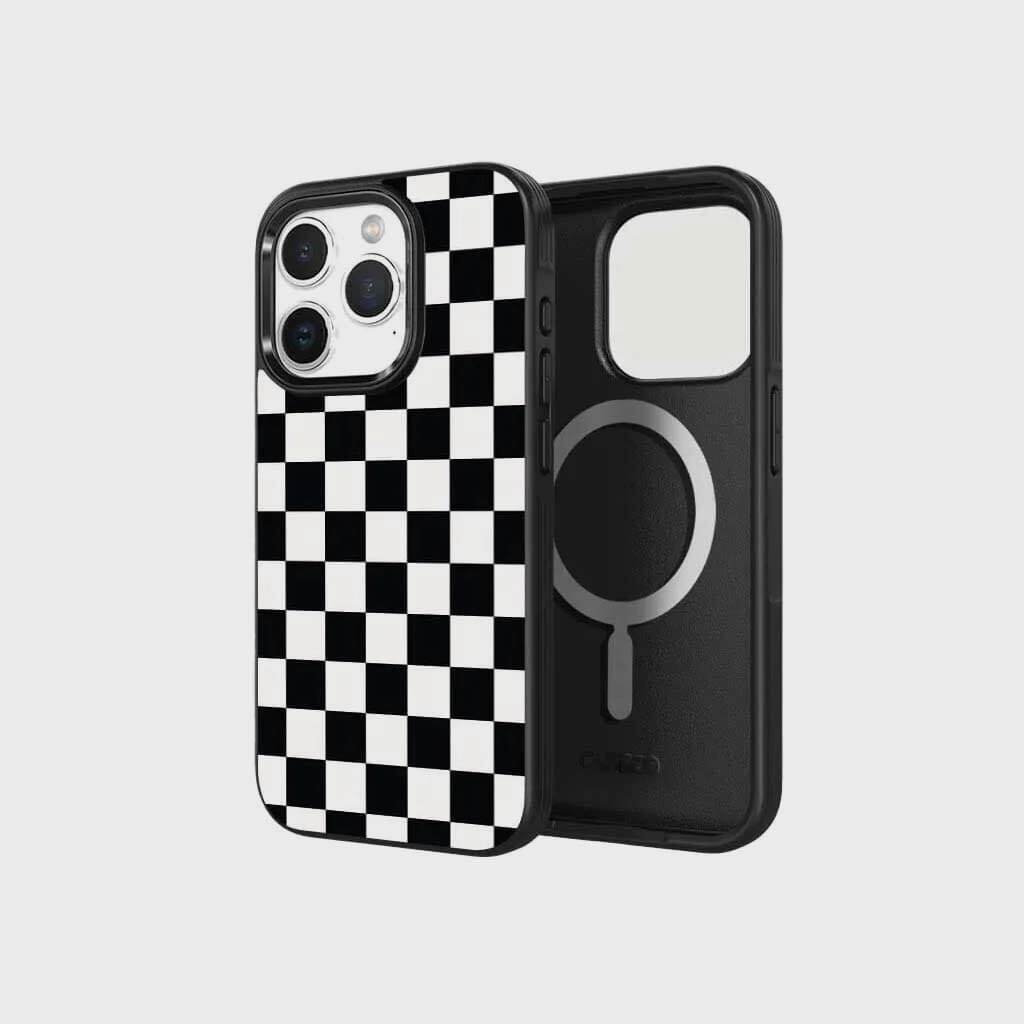iPhone 15 Pro Case with MagSafe - Black Checkerboard Design | Slim Protective Cover for Everyday Use, Work & Travel | Compatible with Wireless Charging