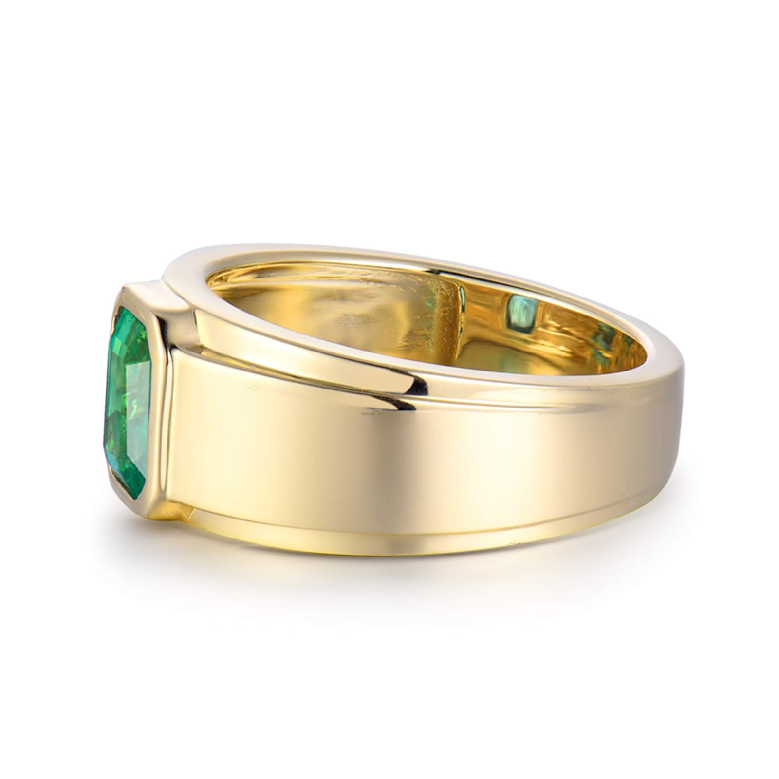 18K Yellow Gold Band Ring with 1.59ct Rectangle Green Emerald - Elegant Anniversary Ring, Birthday Gift & Valentine's Day Present for Her | Perfect for Weddings, Engagements, and Special Occasions
