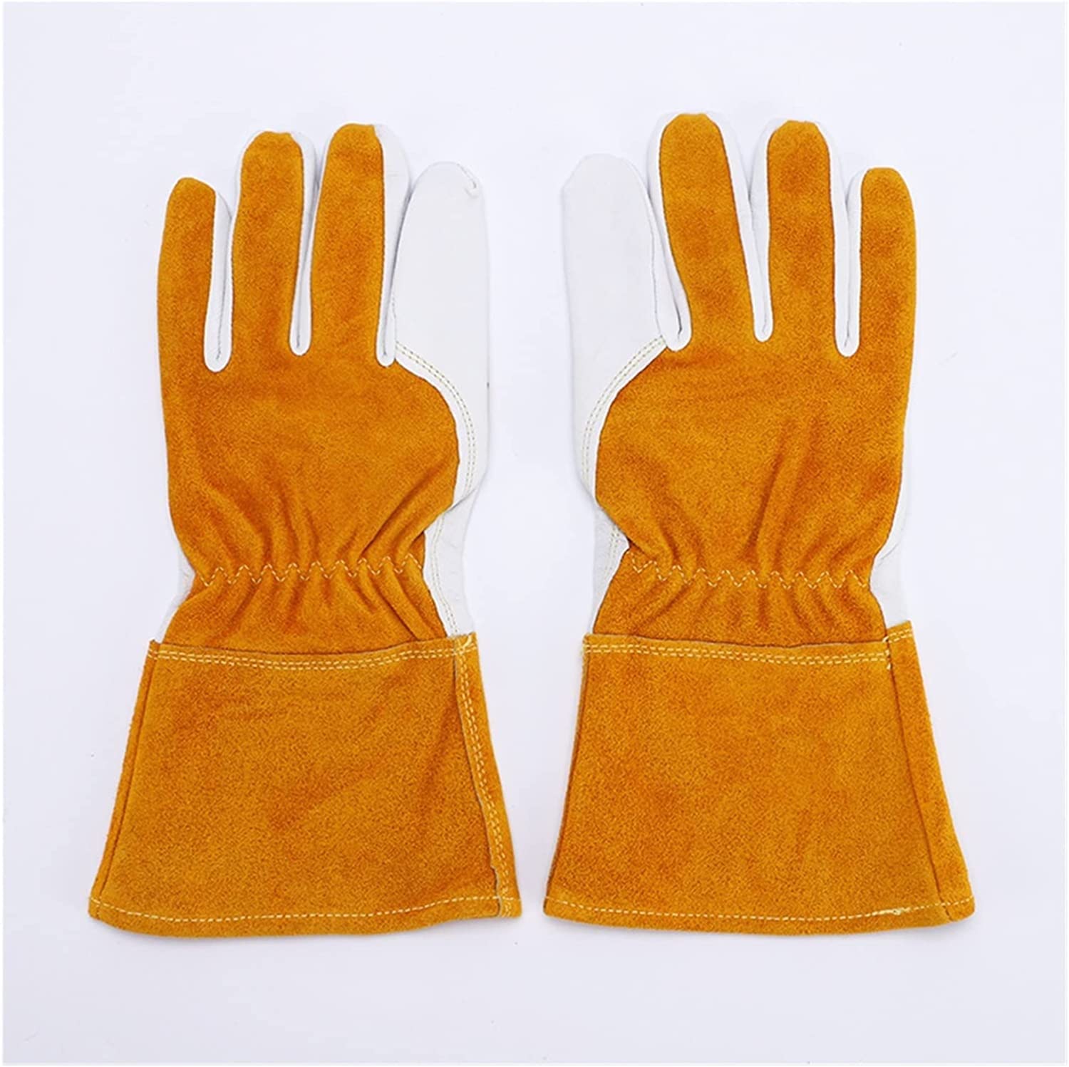 Heat-Insulated Gardening Gloves - Thorn Proof Cowhide Leather for Yard Work, Planting & Landscaping - Durable Household Cleaning Gloves (Yellow, X-Large) - Perfect for Outdoor Chores, Rose Pruning & Winter Protection