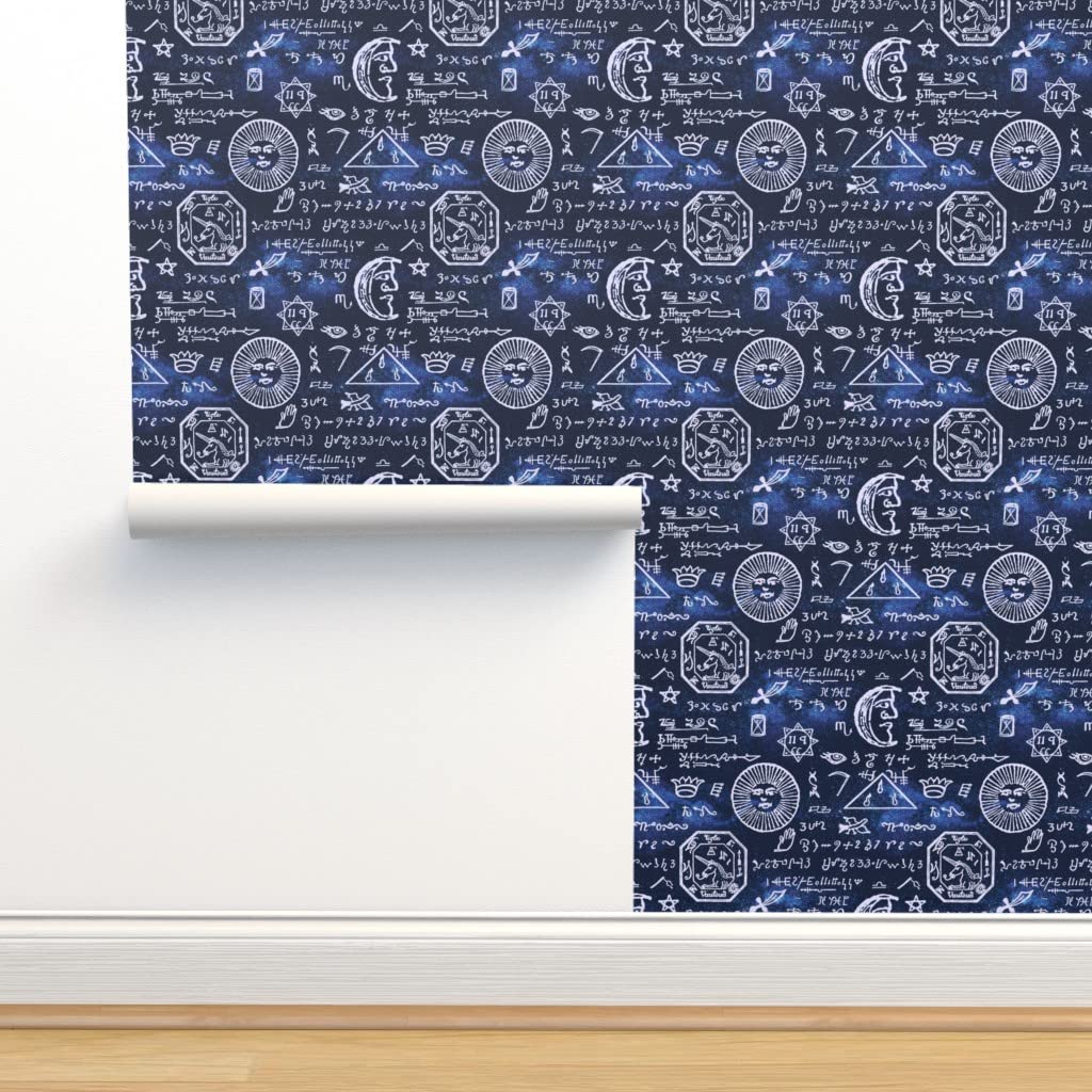 Commercial Grade Celestial Night Sky Stars Wallpaper - Mystical Occult Doodles Magic Pattern for Halloween Decor | Peel & Stick Removable Wallpaper by Spoonflower | Perfect for Bedroom, Nursery, and Home Office Accent Walls