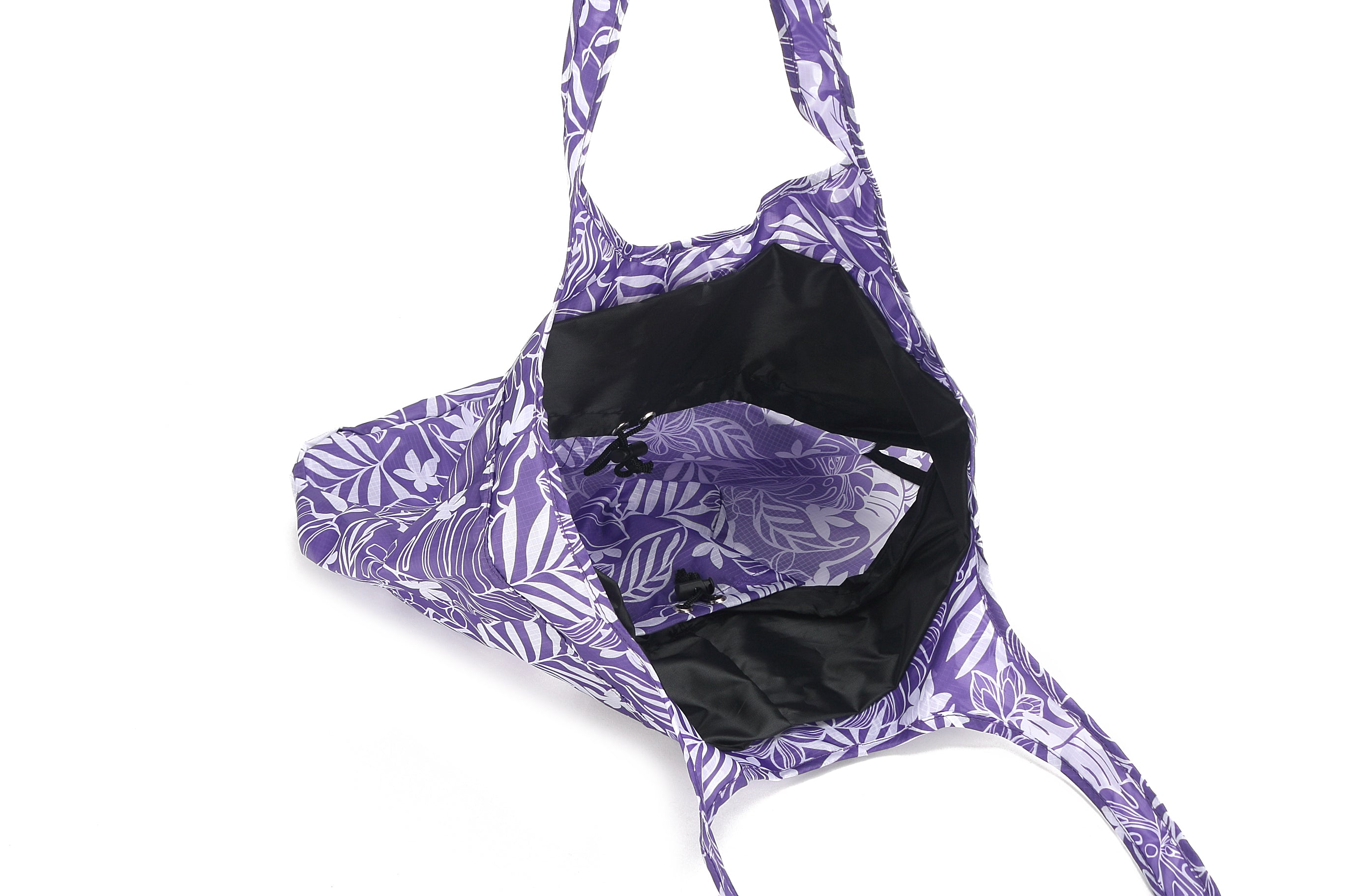 Foldable Reusable Shopping Bag - Jacqueline Plumeria Monstera Leaf Print in Purple | Eco-Friendly Grocery Tote for Shopping, Beach, Travel & Daily Use