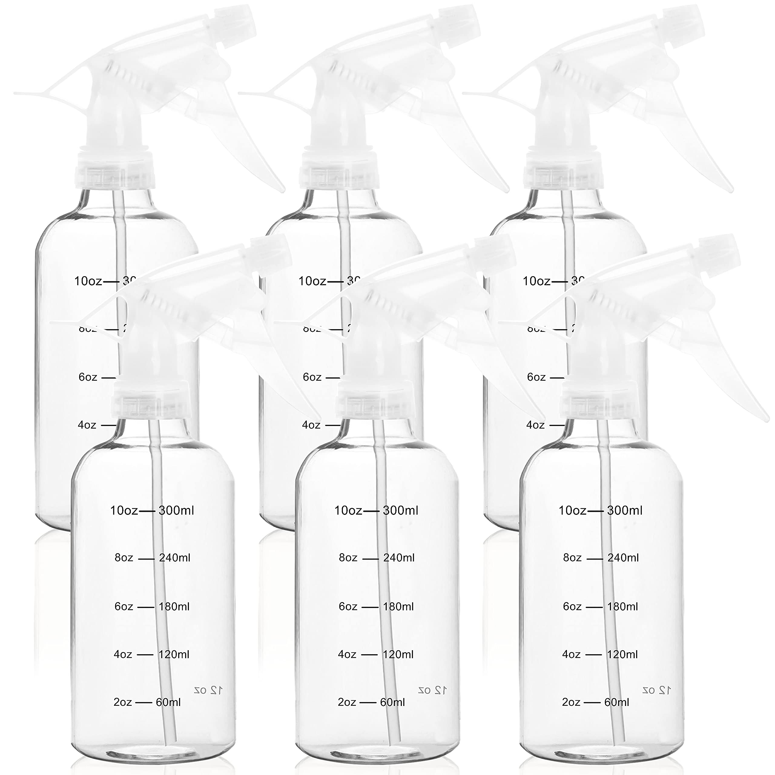 Youngever 6 Pack 12oz Empty Plastic Spray Bottles with Measurement - Refillable Bottles for Hair Care, Cleaning Solutions & DIY Projects - Perfect for Salon, Home & Garden Use