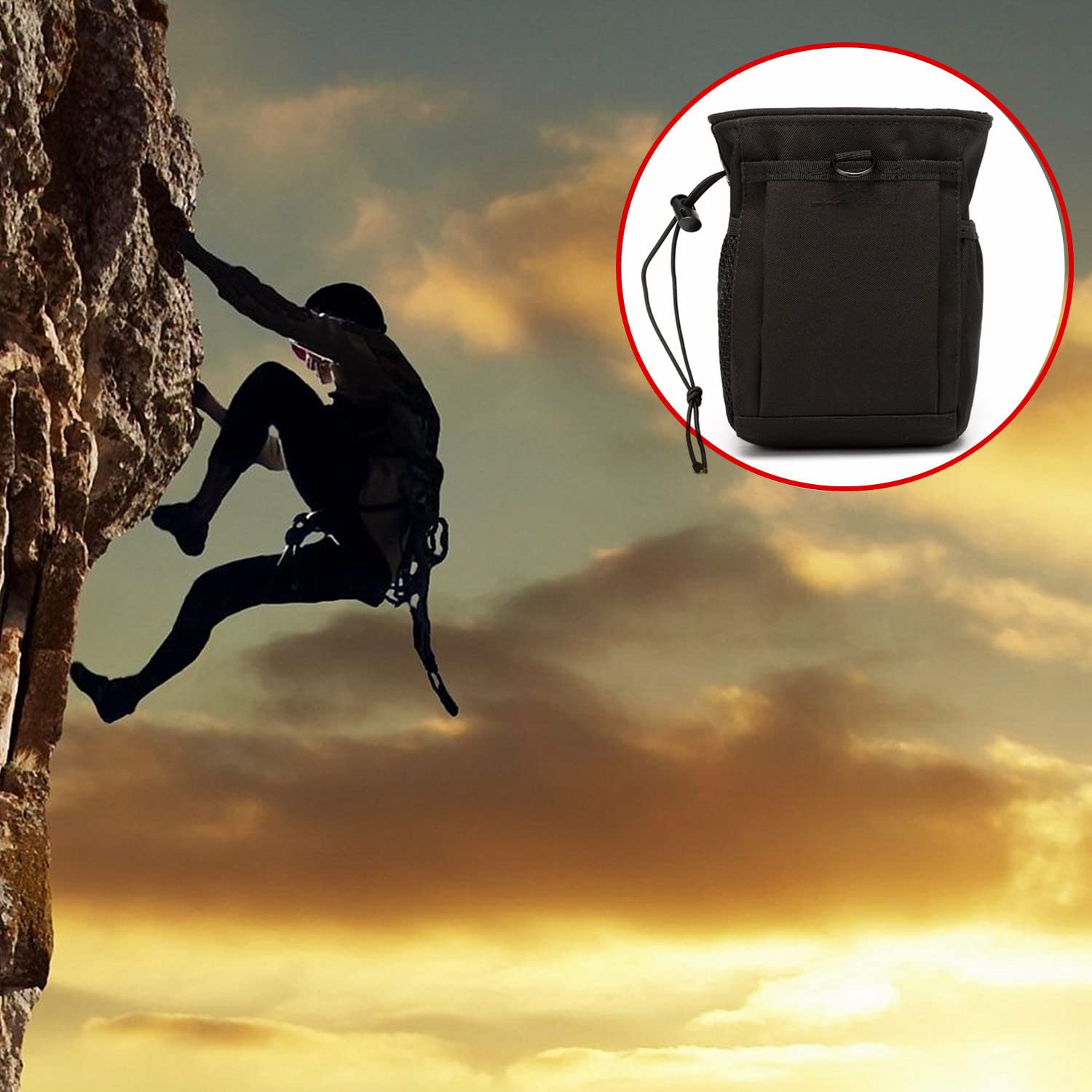 Rock Climbing Chalk Bag with Quick-Clip Belt & 3 Pockets - Premium Bouldering Chalk Bag for Rock Climbing, Gym Training, Gymnastics & Weightlifting | Ideal for Outdoor Climbing, Workouts & Strength Training