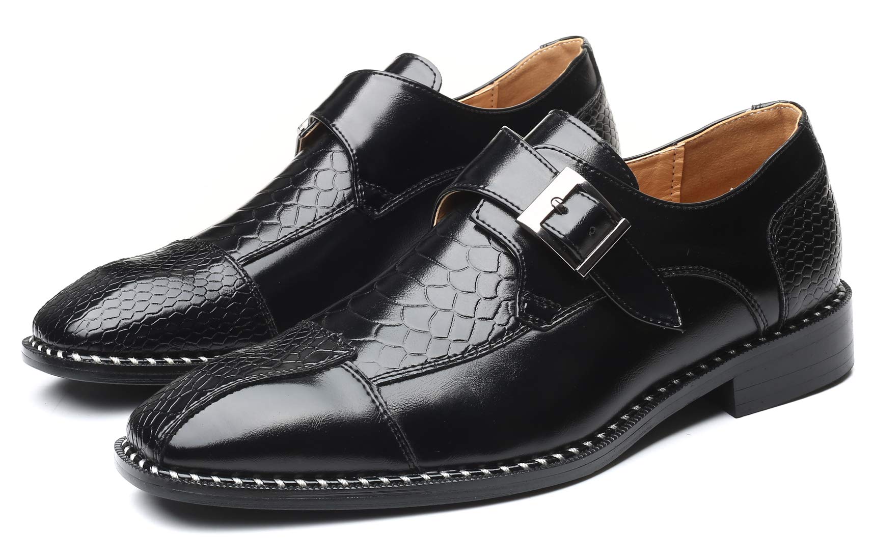 Men's Leather Single Monk Strap Loafers - Slip-On Oxford Dress Shoes for Business & Formal Wear - Perfect for Office, Weddings & Special Occasions