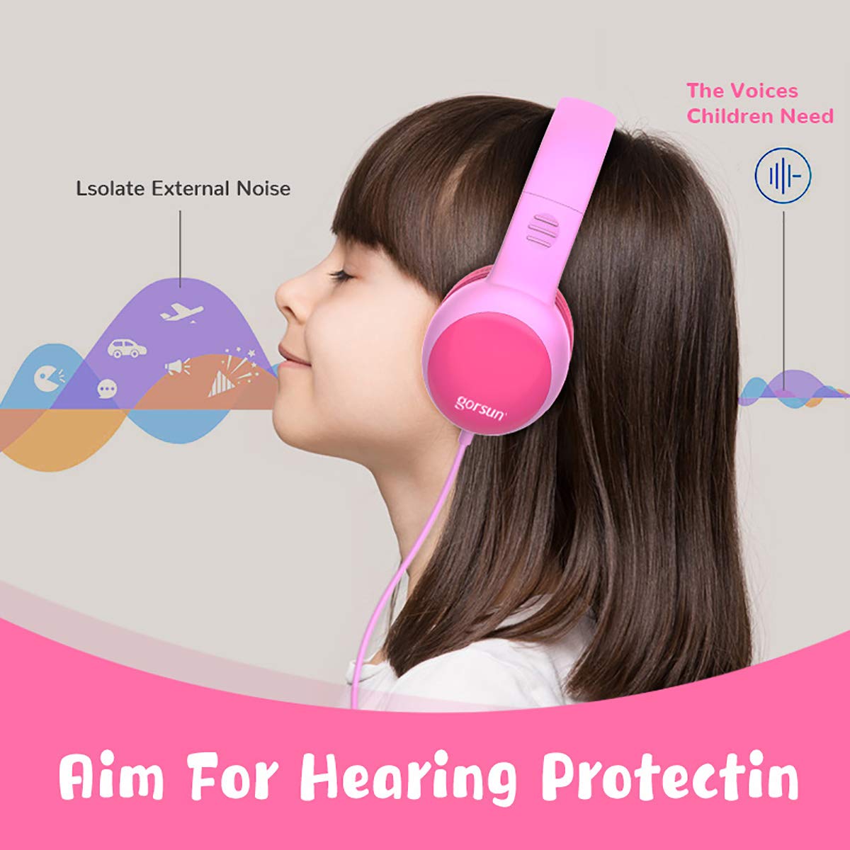 Gorsun Kids Headphones with Volume Limit | Cat Ear Toddler Headphones | Wired Over-Ear Headphones for Boys & Girls | Stereo Sound Children's Headset for School, Travel & Home Use