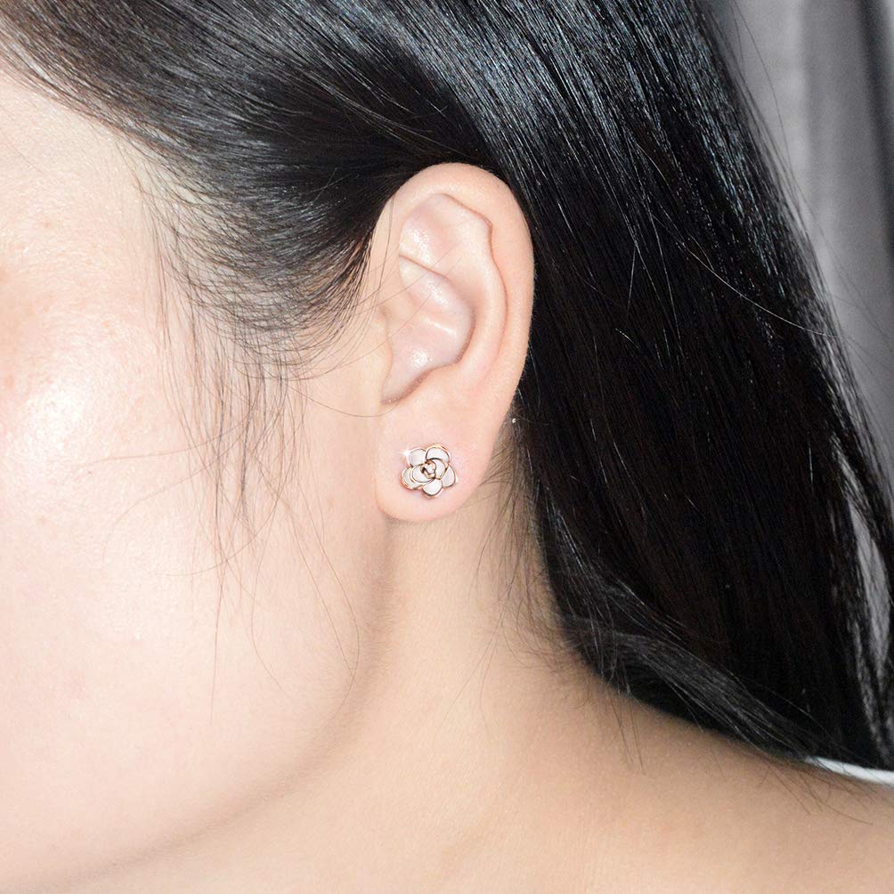 AllenCOCO Hypoallergenic Rose Flower Stud Earrings for Women - Nickel Free Sensitive Ear Jewelry in Gold & Silver | Perfect for Weddings, Date Nights & Gift Giving