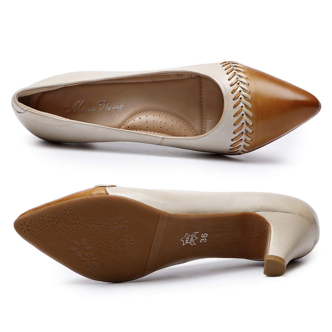 Mona Flying Women's Leather Pump Shoes - Medium Heel Pointed Toe Professional Dress Shoes for Women | Perfect for Office, Business Meetings & Formal Occasions