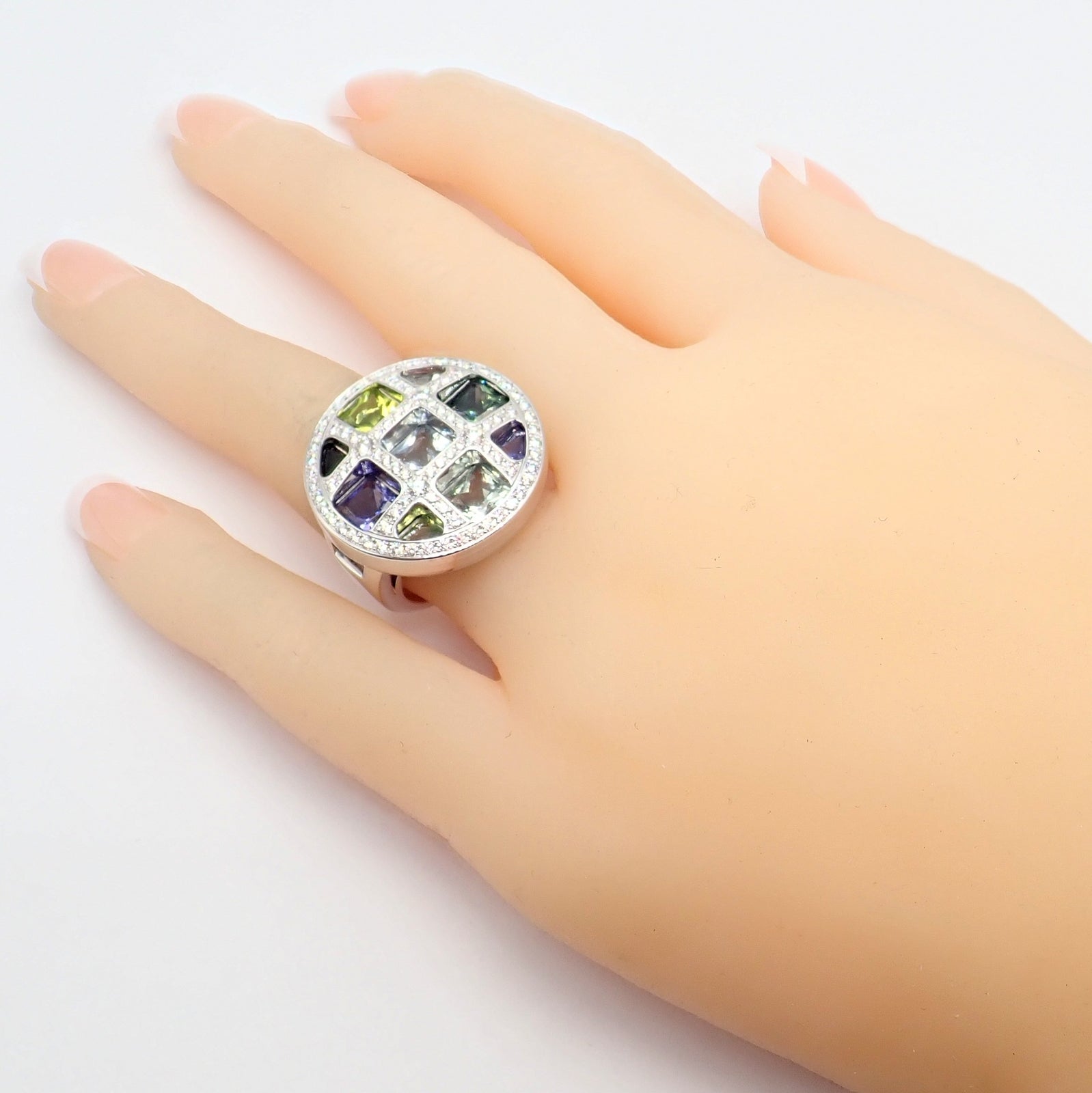 Cartier Pasha 18k White Gold Diamond & Color Stone Ring - Size 6 (52) with Original Box & Papers - Luxury Jewelry for Weddings, Anniversaries & Special Occasions