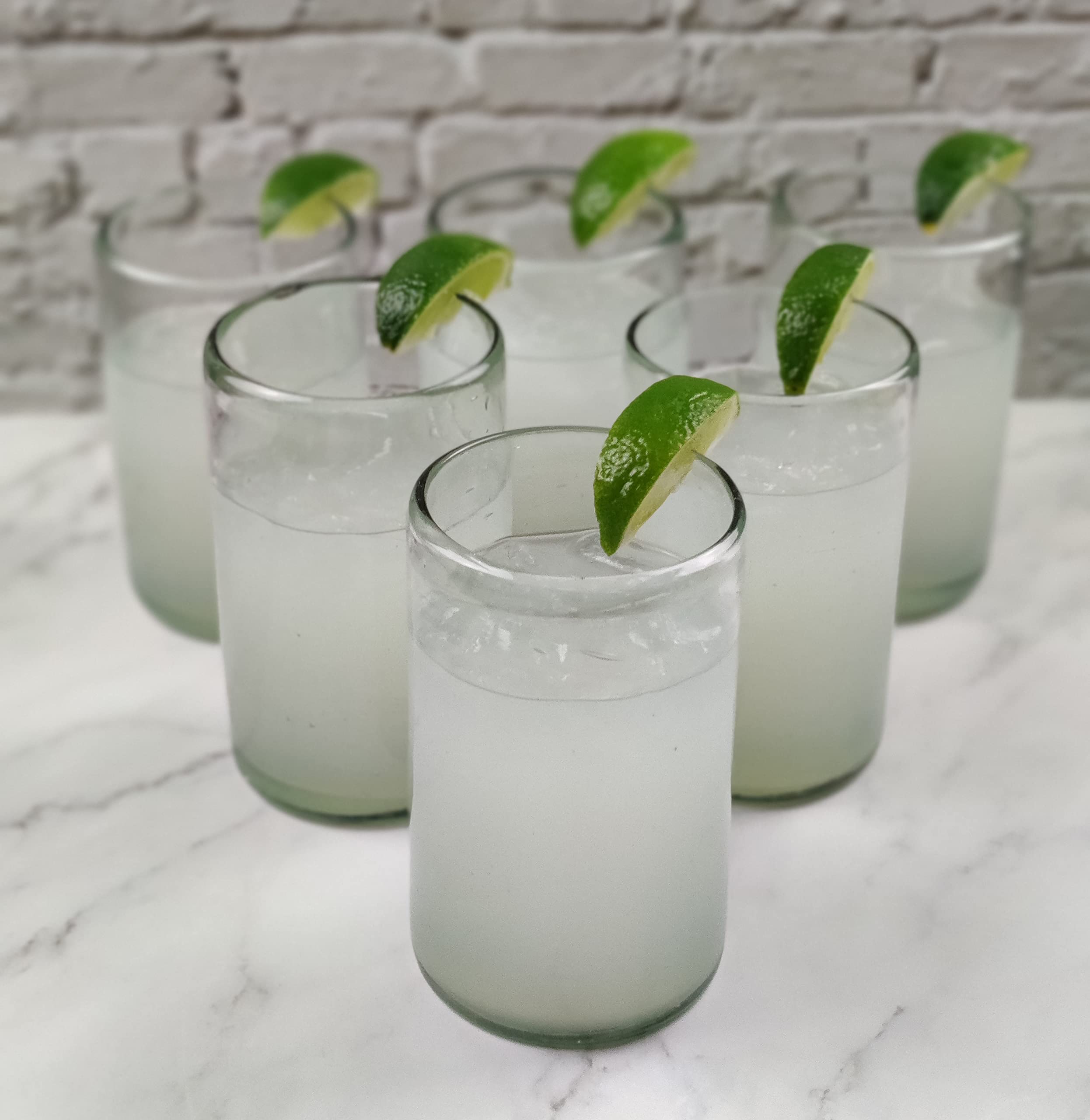 Hand Blown Mexican Drinking Glasses Set of 6 - 14oz Clear Artisan Glassware for Margaritas, Cocktails & Beverages - Perfect for Parties, Restaurants & Home Bar Decor