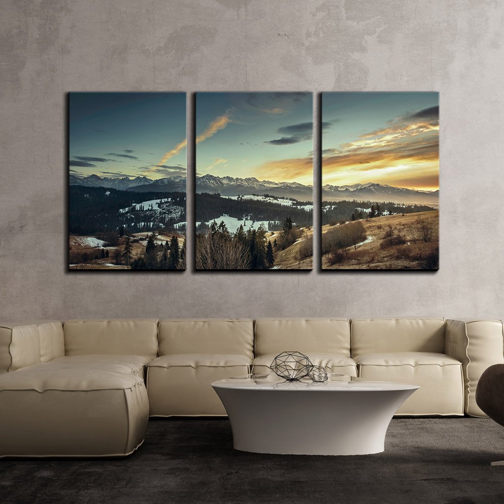 Wall26 - 3 Piece Canvas Wall Art - Snowy Mountain Sunset Landscape Painting - Modern Framed Home Decor Ready to Hang - 16x24 Inches (3 Panels) - Perfect for Living Room, Bedroom & Office Decor