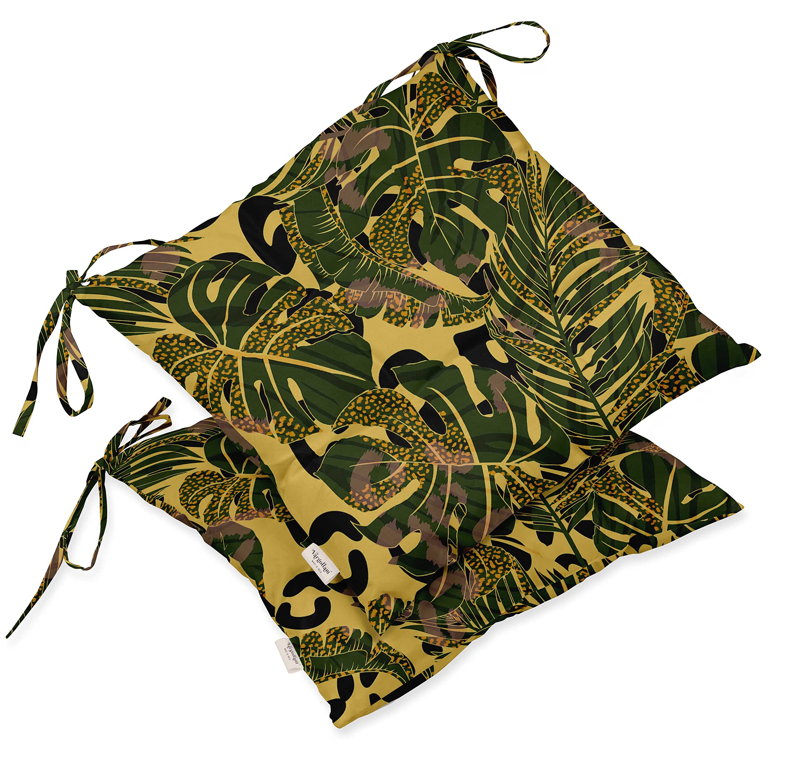 Waterproof 19-Inch Square Patio Cushion Set of 2 - Indoor/Outdoor Tufted Seat Cushions with Tropical Leaf Print in Yellow | Perfect for Garden, Poolside & Patio Furniture