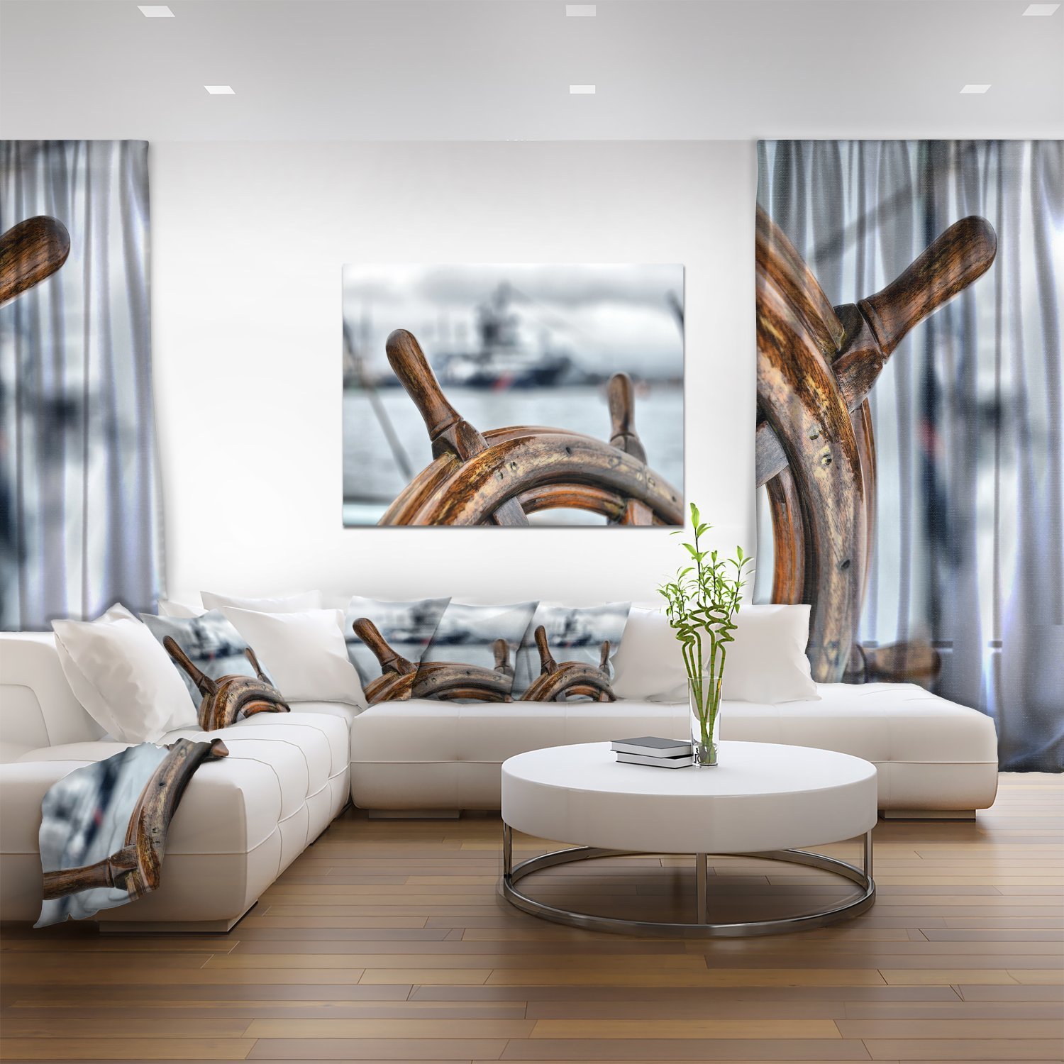 Designart PT9660-20-12 Sailboat Landscape Photography Canvas Wall Art Print - 12x20 Inches, Brown Framed Decor for Living Room, Bedroom & Office