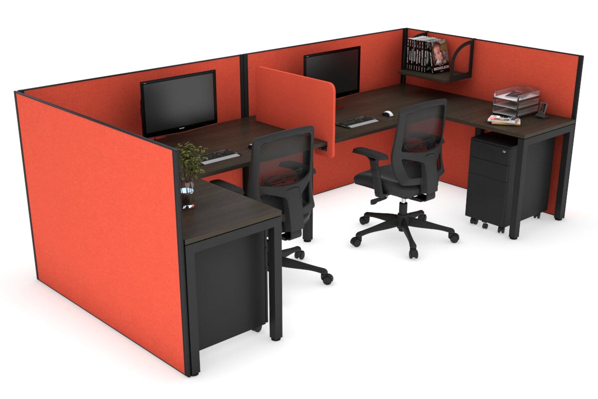 Quadro Square Legs 2-Person Corner Workstation - U-Shaped Office Desk with Black Frame [1400L x 1800W with Cable Management] - Perfect for Home Office, Shared Workspaces & Collaborative Environments