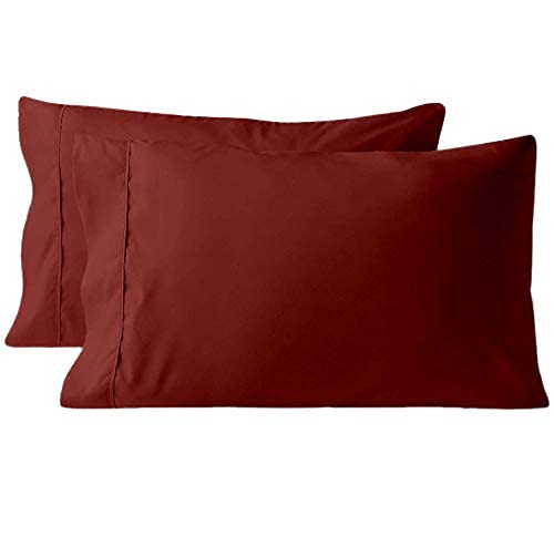 Premium 2-Pack Bed Pillows for Sleeping - Soft & Breathable 100% Cotton 800 Thread Count Pillowcases, Burgundy Solid Pillows (12