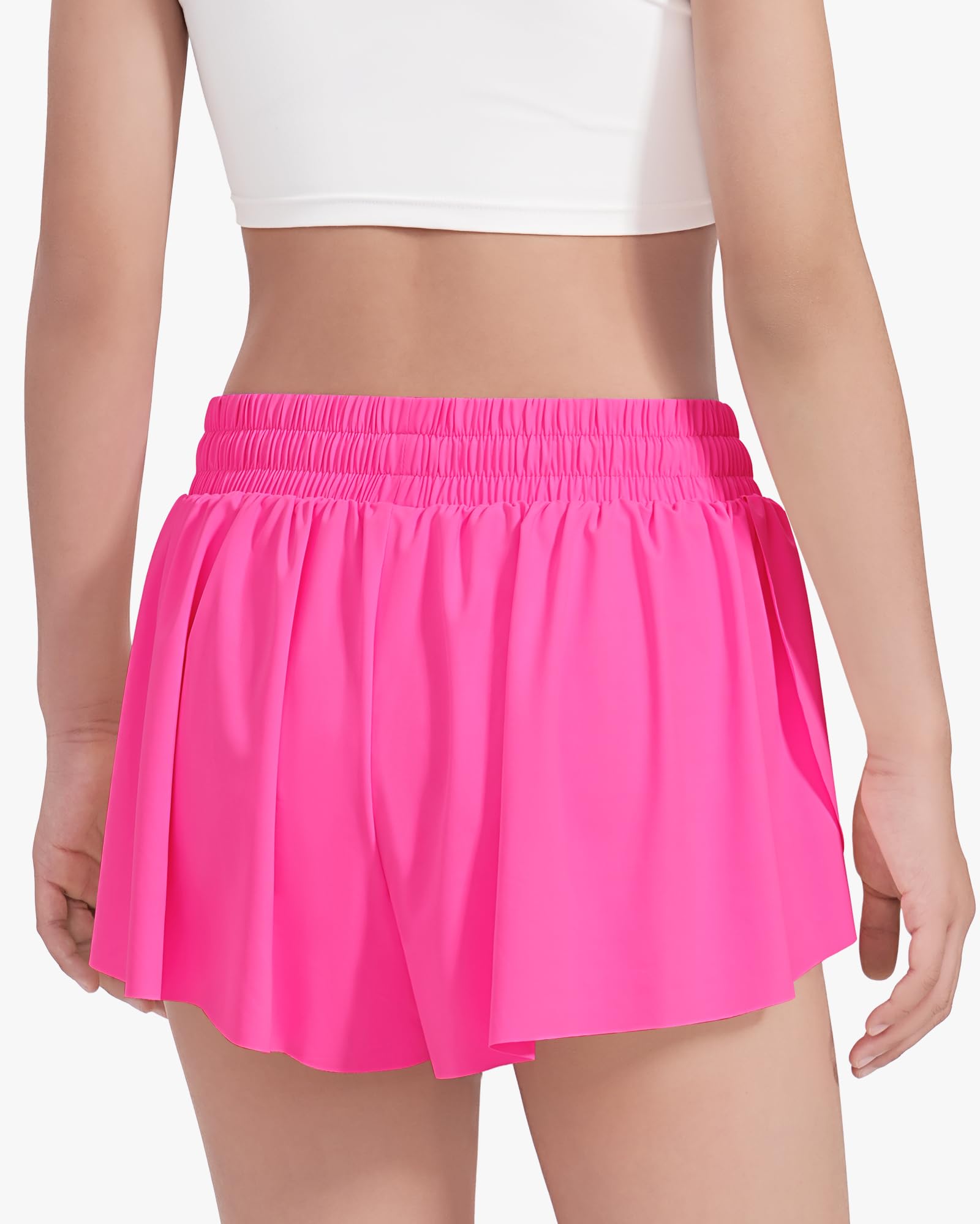 HASMES Girls Butterfly Print Athletic Shorts - Soft Stretchy Running Dance Cheer Shorts for Teens Ages 5-14 - Perfect for Sports, Gym, Yoga & Summer Play
