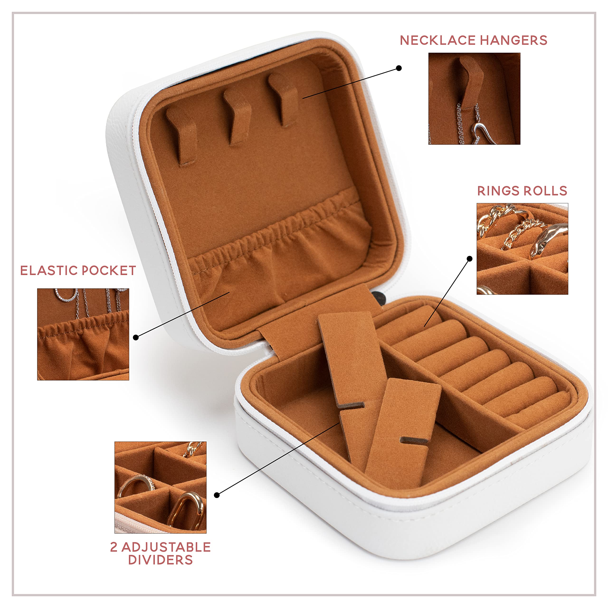 Personalized Leather Bridesmaid Jewelry Box with Engraved Name & Title - Rose Gold Custom Jewelry Organizer Case for Bridesmaid Proposal, Bachelorette Party Favors & Bridal Shower Gift | Perfect for Wedding Accessories Storage & Keepsake Present