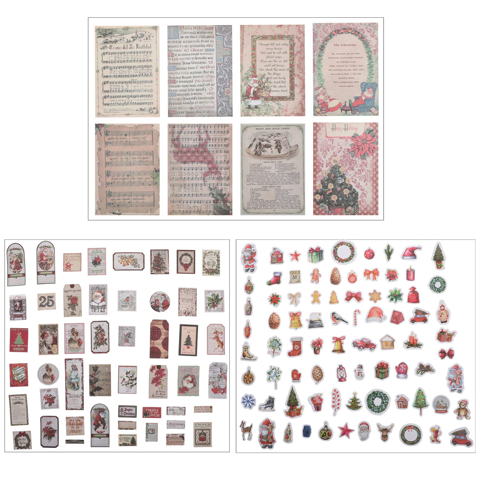 EXCEART 3 Sets Vintage Christmas Scrapbook Stickers - Self-Adhesive DIY Holiday Decorative Stickers for Xmas Cards, Gift Boxes, Scrapbooking & Craft Projects - Perfect for Holiday Decor, Journaling & Handmade Gifts