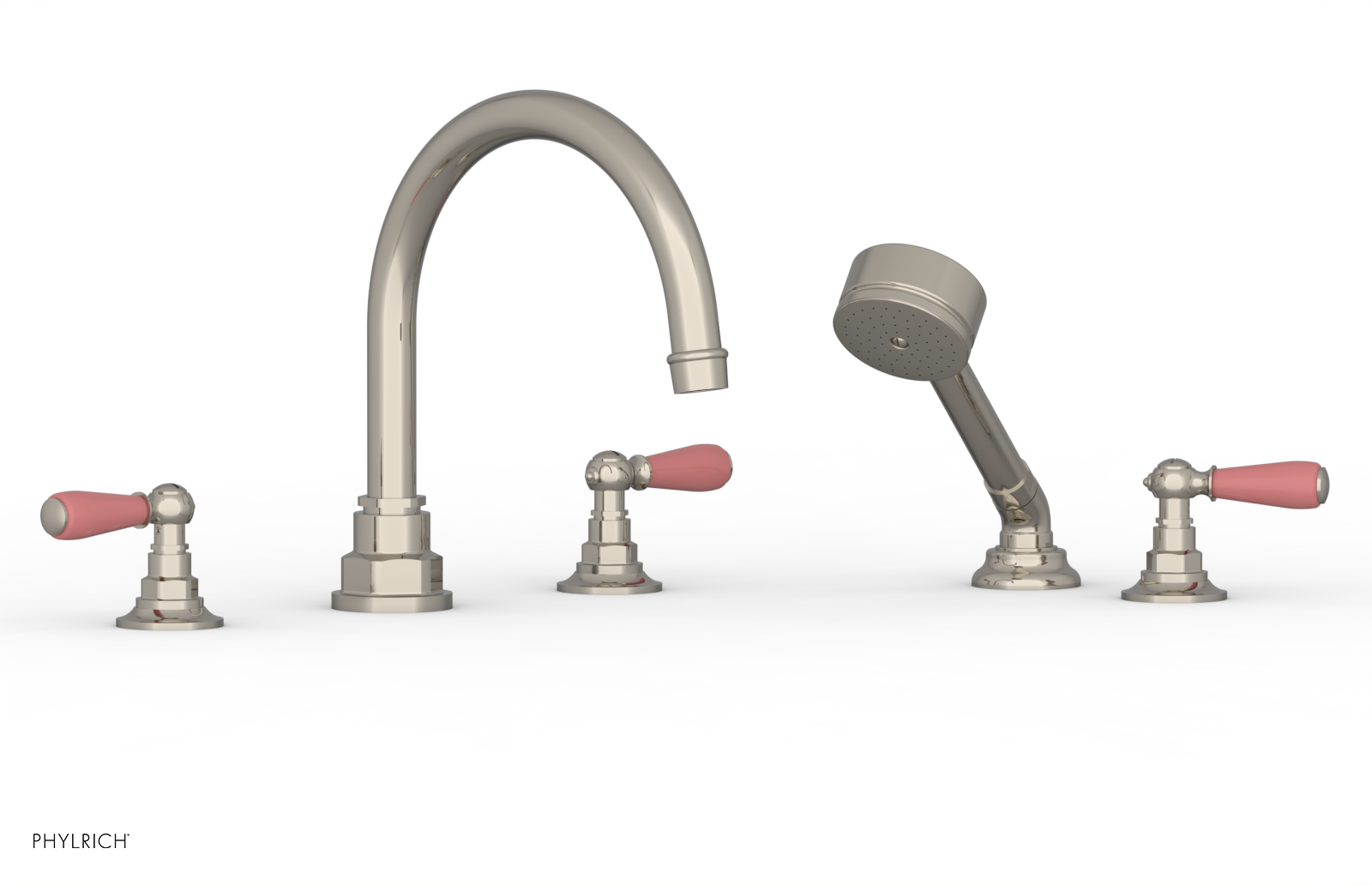 Jamestown Deck Tub Set with Hand Shower & Lever Handles - Pink Accent Bathroom Fixture (Model 165-49) | Perfect for Modern Bathroom Renovations & Spa-Like Relaxation