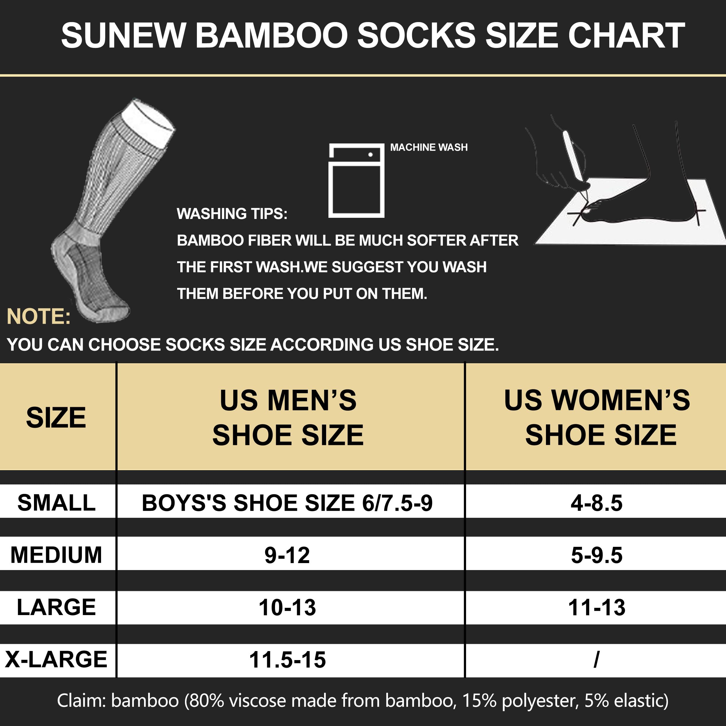 Sunew Viscose Bamboo Socks for Men & Women - 6 Pairs Soft Breathable Cushioned Crew Socks for Workout, Hiking, Running & Daily Wear - Comfortable Athletic Socks for Sports & Outdoor Activities