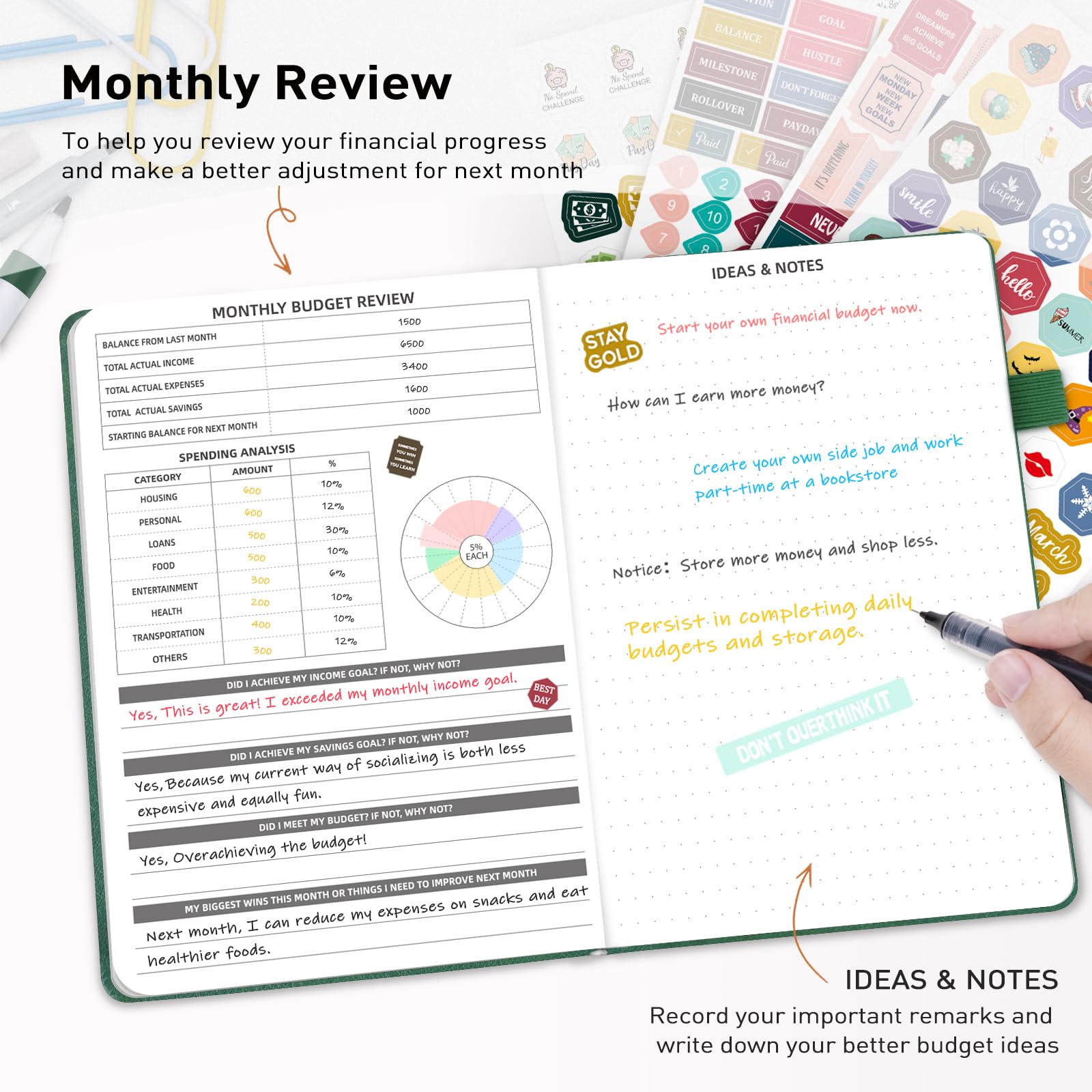 WEMATE Budget Planner 2025 - Undated Monthly Financial Organizer with Expense Tracker | 12-Month Money Management Notebook | A5 Bill Planner & Account Book (Dark Green) | Perfect for Personal Finance, Debt Payoff & Savings Goals