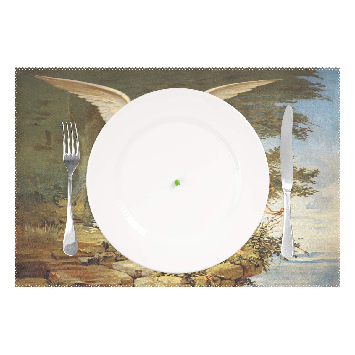 MOYYO Guardian Angel Heat-Resistant Non-Slip Placemat - Washable Polyester Table Mat for Dining & Kitchen Decor (1-Piece) - Perfect for Holiday Dinners, Family Gatherings & Everyday Use
