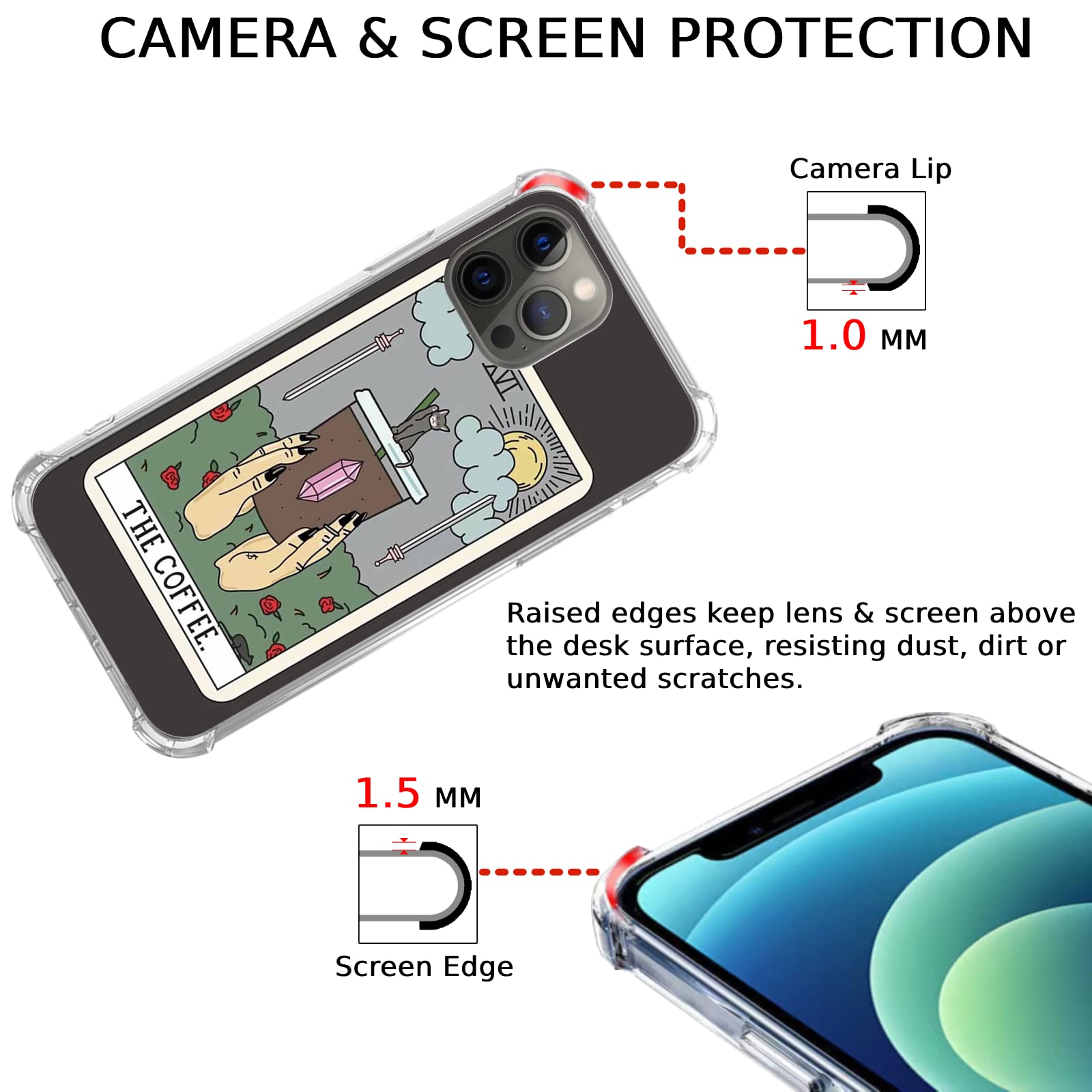 iPhone 12 Pro Max Coffee Tarot Card Phone Case - Cute Cat & Floral Design TPU Bumper Cover | Perfect for Coffee Lovers, Tarot Enthusiasts & Boho Style
