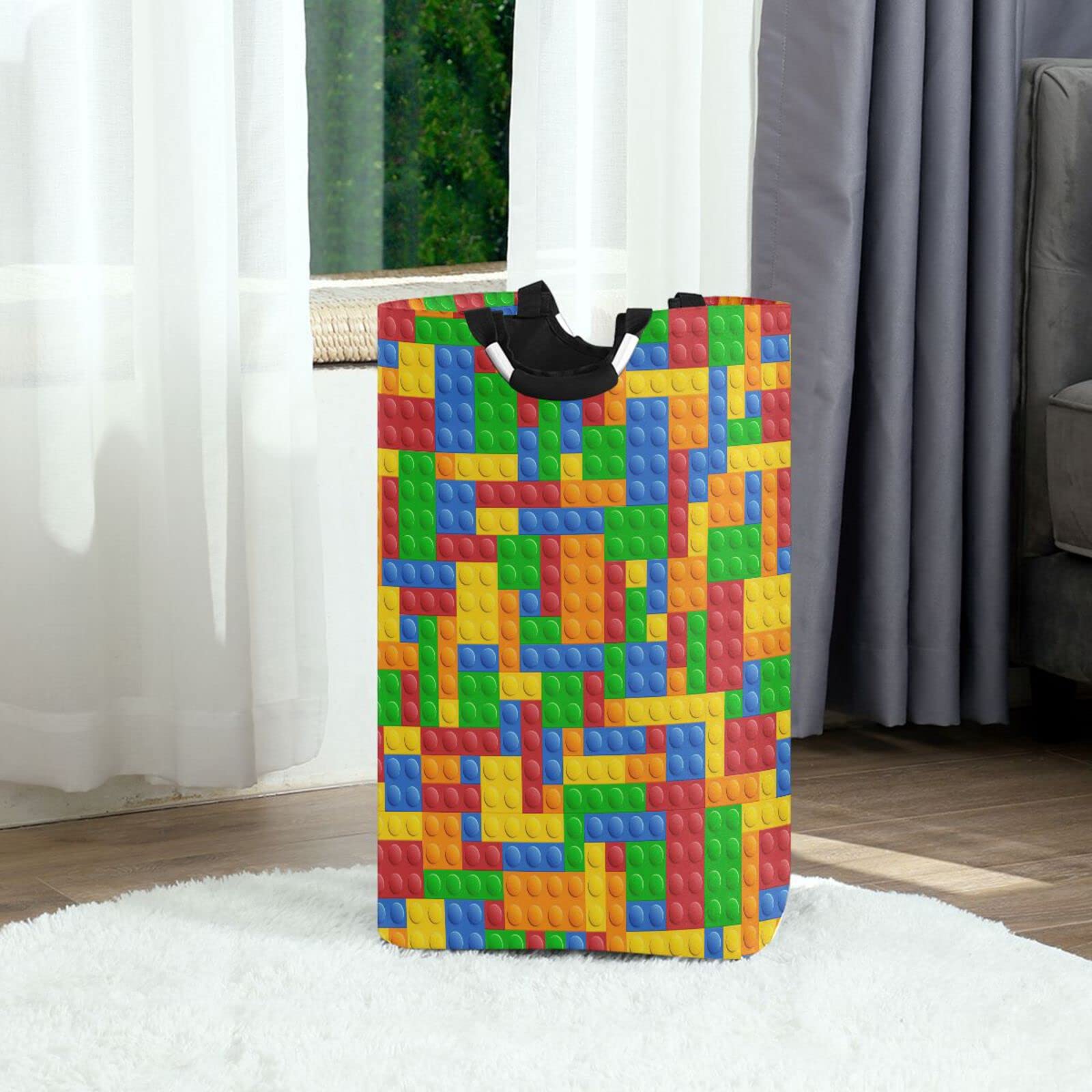 Collapsible Waterproof Laundry Hamper Basket with Building Blocks - Nursery Storage Bin for Clothes, Bedroom, Bathroom & Laundry Room - Perfect for Kids' Room Organization & Home Storage Solutions
