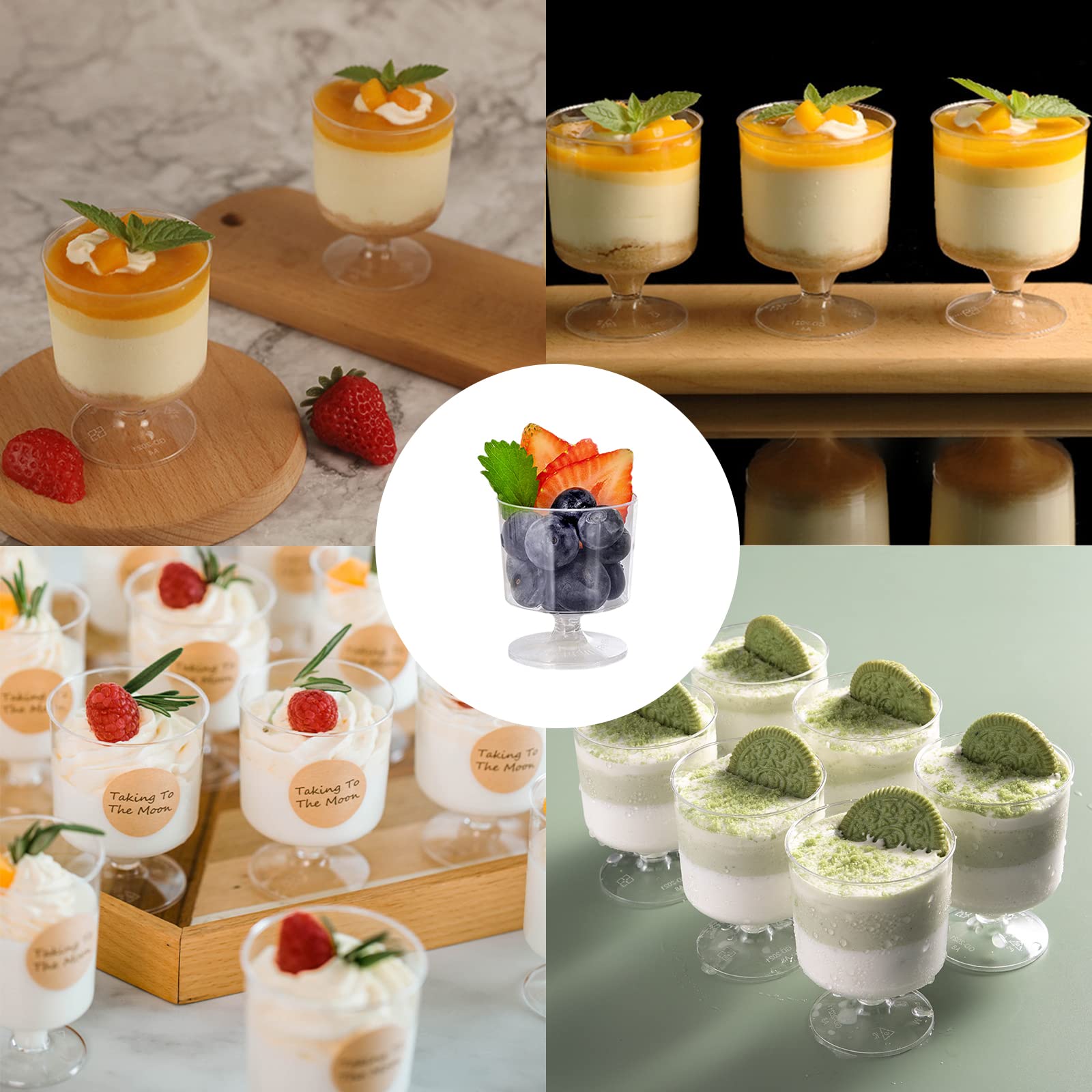 100 Pcs Clear Plastic Dessert Cups with Spoons - 5 Oz Disposable Appetizer & Mousse Cups for Puddings, Ice Cream, Party Snacks - Perfect for Catering, Weddings, and Birthday Celebrations