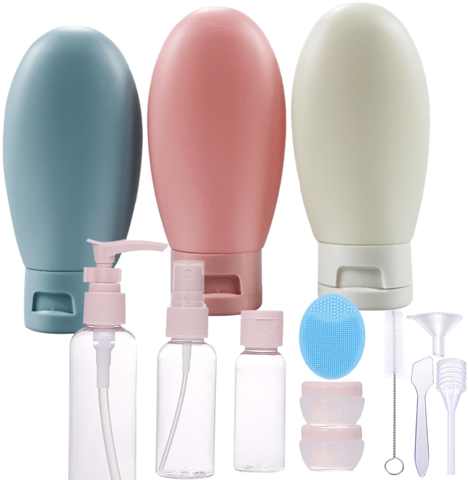 KAYZON 12-Pack TSA Approved Travel Bottles Set - Leak Proof Silicone Squeezable Spray Bottles & Jars for Shampoo, Lotion, Body Wash - Perfect for Airplane Carry-On, Gym, Camping & Vacation Toiletries