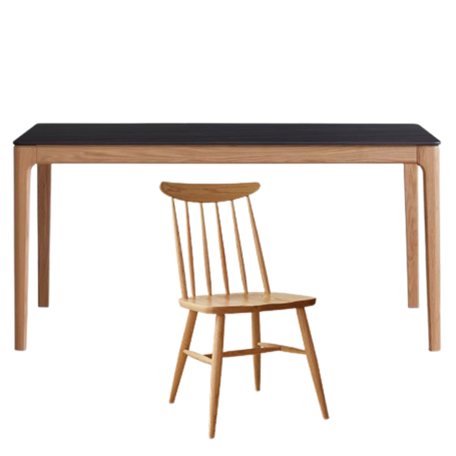 Solid Oak & Ash Wood Dining Table with Natural Rock Slab Surface - Rustic Farmhouse Style for Dining Room & Kitchen Decor