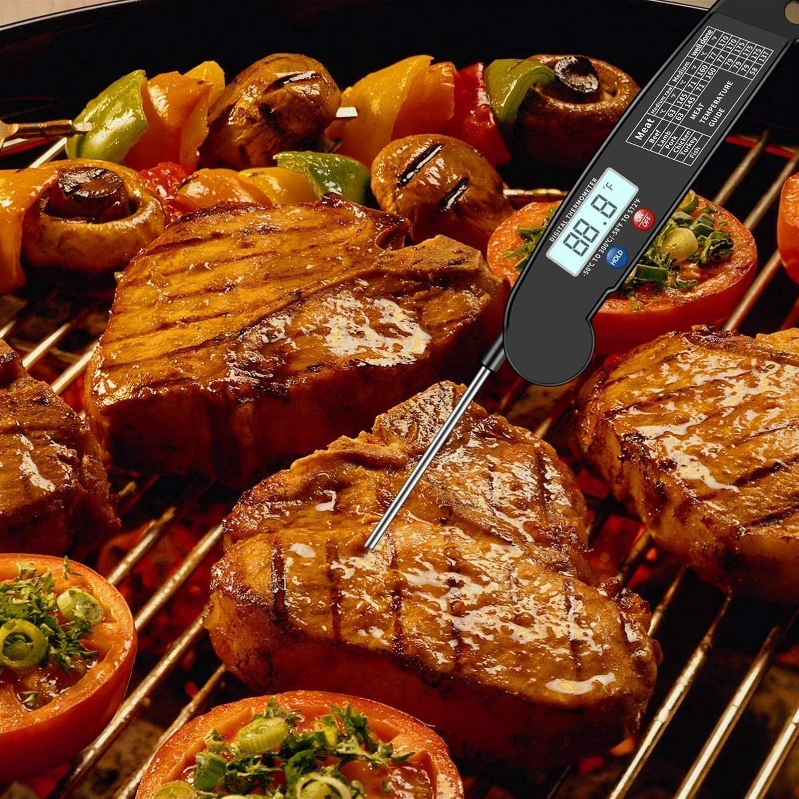 Instant Read Meat Thermometer - Best Waterproof Ultra Fast Digital Food Thermometer with Backlight & Calibration for Kitchen, Outdoor Cooking, BBQ, Grilling, and Baking | Perfect for Steak, Turkey, Candy Making & Home Chefs